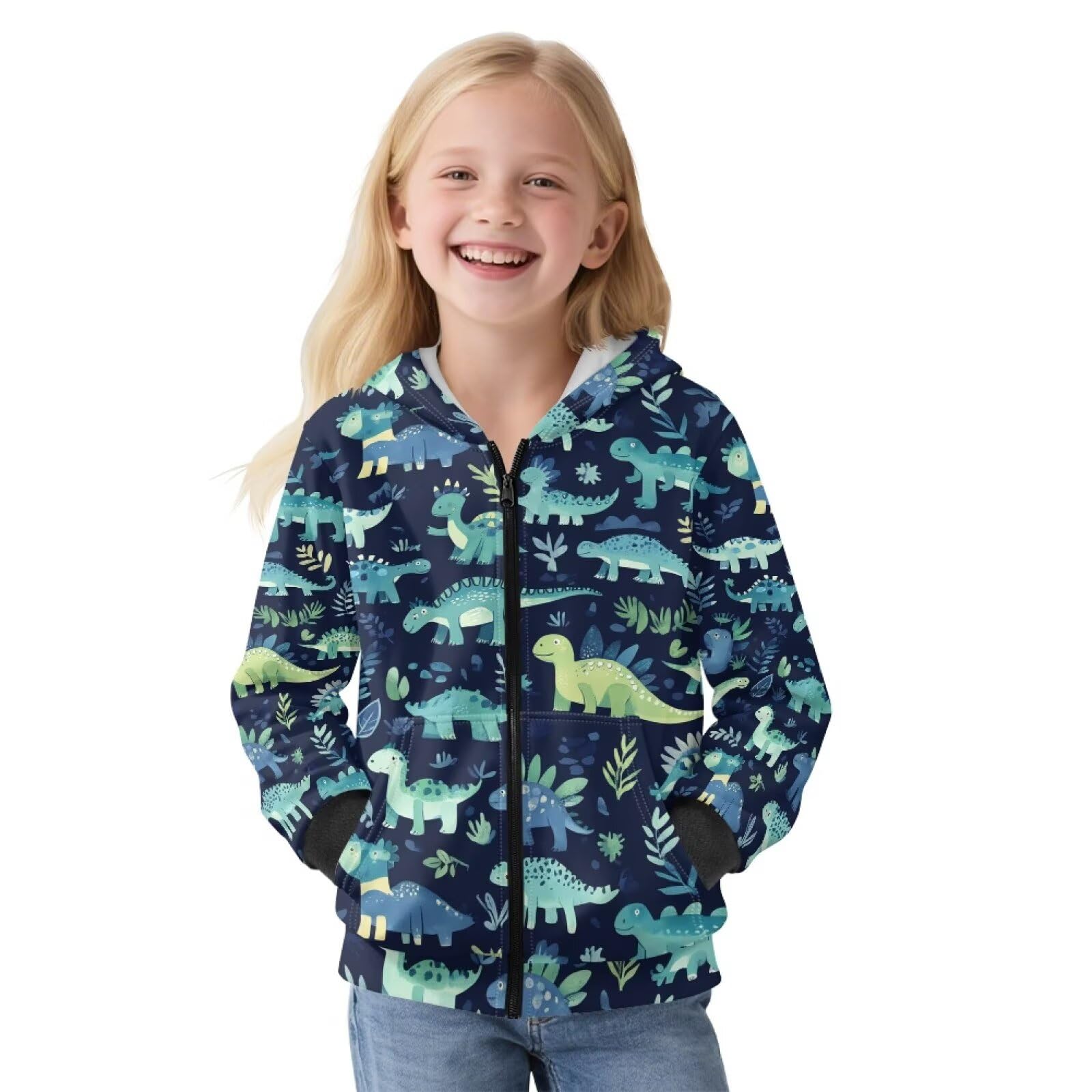 Kinder Kapuzenpullover mit durchgehendem Reißverschluss für Mädchen und Jungen, Größe 6–16
