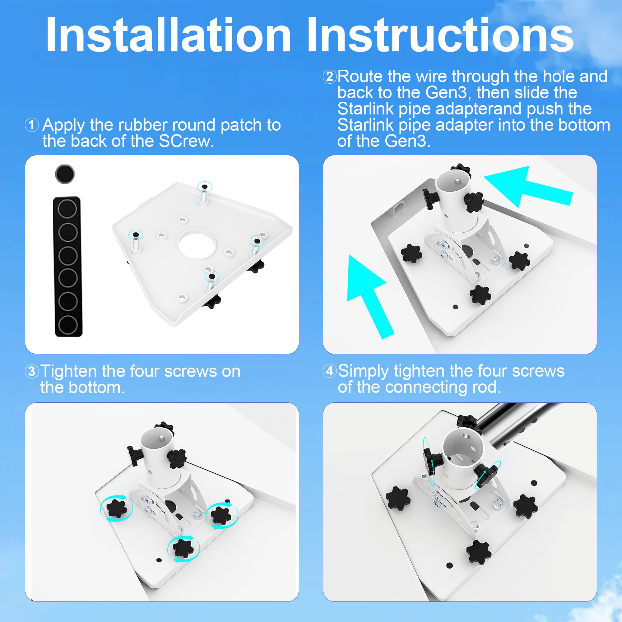 Soporte Starlink Gen 3, Montaje de Techo de Acero Inoxidable con Adaptador de Tubería Ajustable Gen3, Kit de Montaje Starlink Internet Satelital para Antena Estándar V3