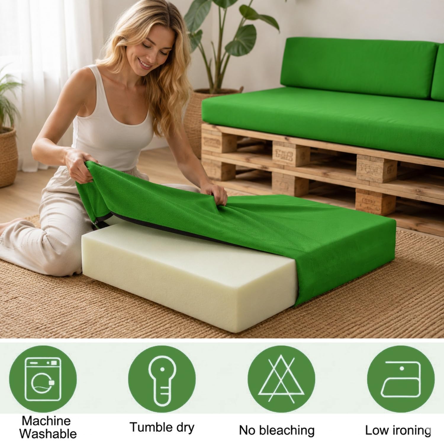 Générique Housses de Coussin pour Palette Extérieur 120×60 120×80 60×80 120×40, Revêtement de Rechange Imperméable Réversible avec Zip, Housse Canapé Jardin sur Mesure(Military Green,Seat 60x120cm)