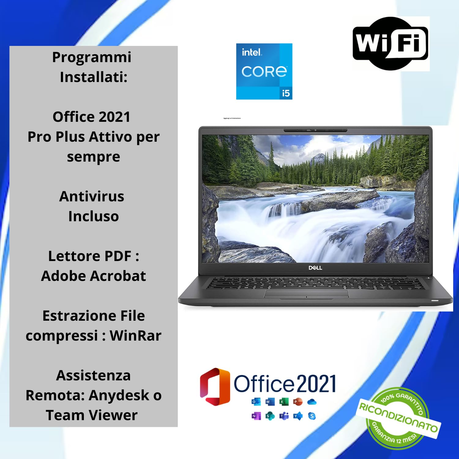 DELL Latitude, Notebook Pc Computer Portatile, Intel Core i5-8350U, Ram 8Gb SSD 256Gb, Schermo 13.3" Full HD, Webcam, HDMI Windows 11 + Office 2021 (Ricondizionato)