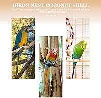 Vista 3 de POPETPOP Nido de pájaro de concha de coco natural – Nido mecedora colgante de pájaro caja nido de loro de coco jaula para pájaros de coco, cabaña