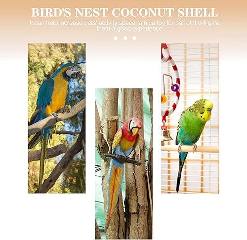 Miniatura 3 de POPETPOP Nido de pájaro de concha de coco natural Nido mecedora colgante de pájaro caja nido de loro de coco jaula para pájaros de coco, cabaña,