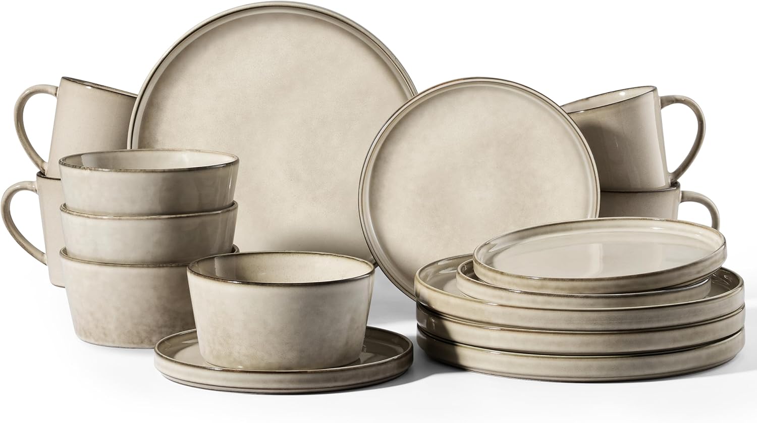 HaWare 16-Piece Stoneware Dinnerware Set, Reactive Glaze Khaki