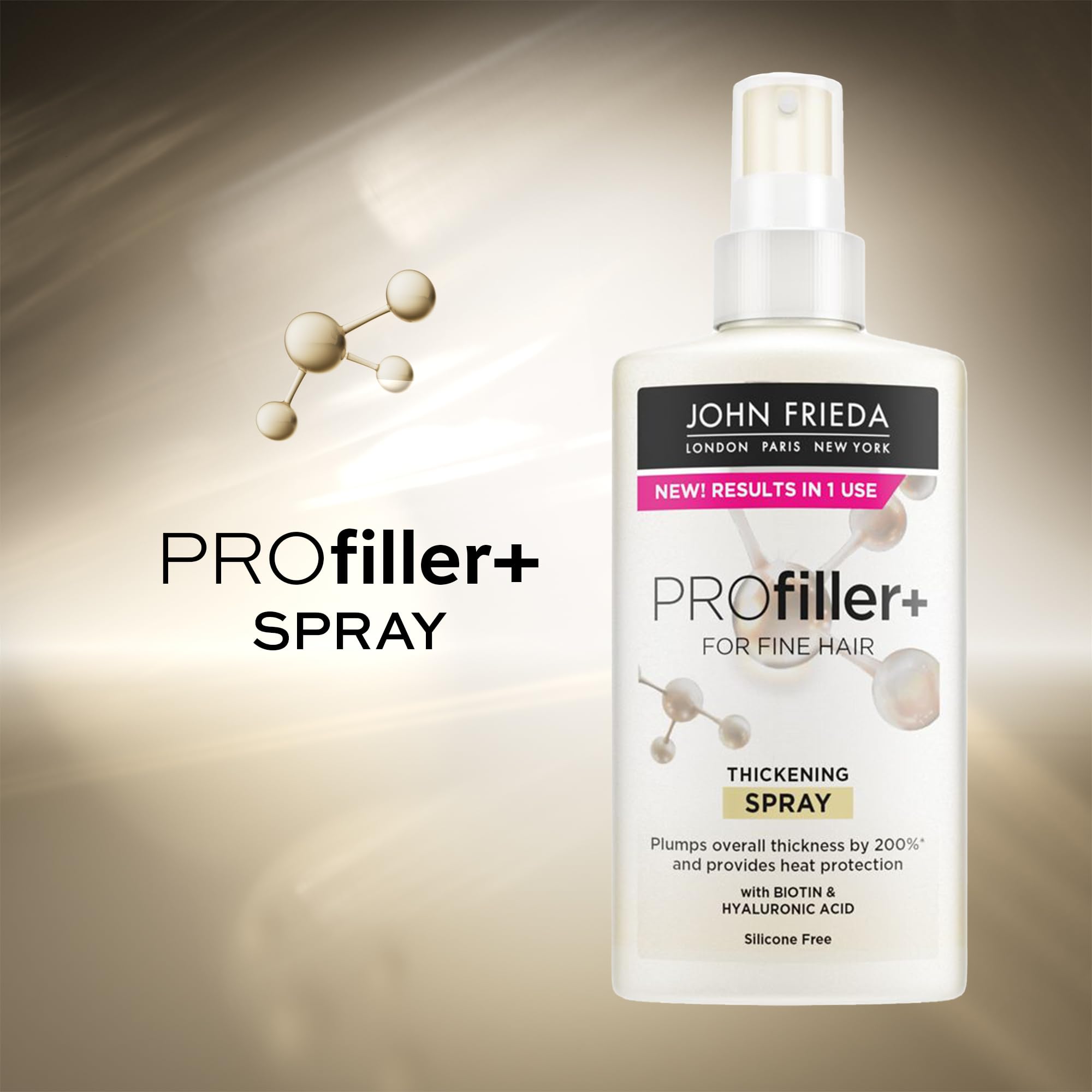 JOHN FRIEDA - Spray Densificador Profiller 150 ml, para Cabellos Finos y Débiles, Fortalece y Densifica, con Biotina y Ácido Hialurónico, Ayuda a Reducir Caída de Cabello Dañado, Protección Térmica