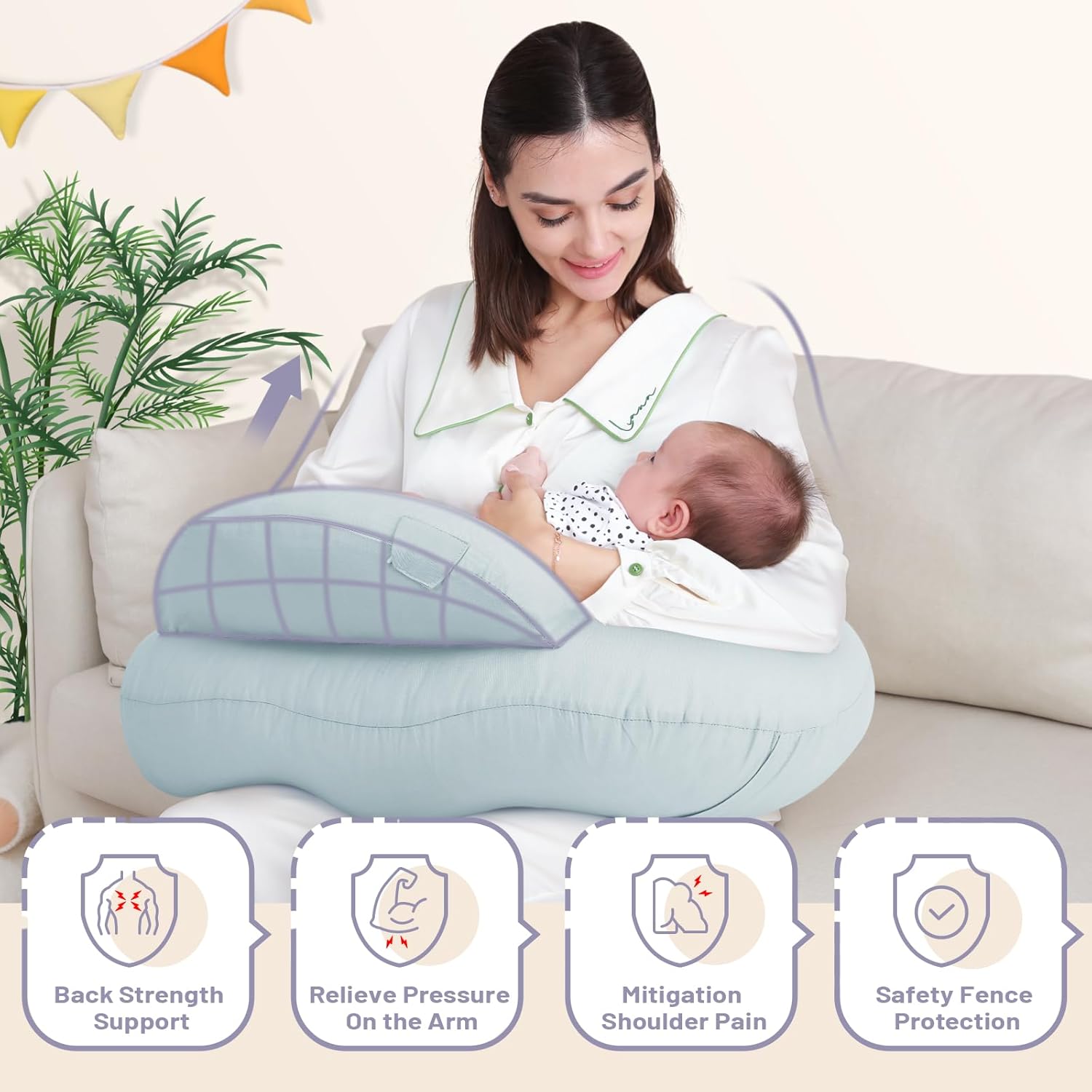 Breast Feeding Pillows for Mom, Soft Cover with Breathable Filling, Machine Washable, Cotton, Light Blue, Pallet of Product - Image 3