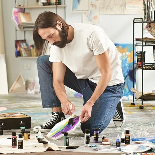 Miniatura 7 de Arteza Kit de pintura acrílica para verter, 36 piezas, pintura brillante e iridiscente, pintura perlada, pintura de tela 3D, purpurina gruesa,