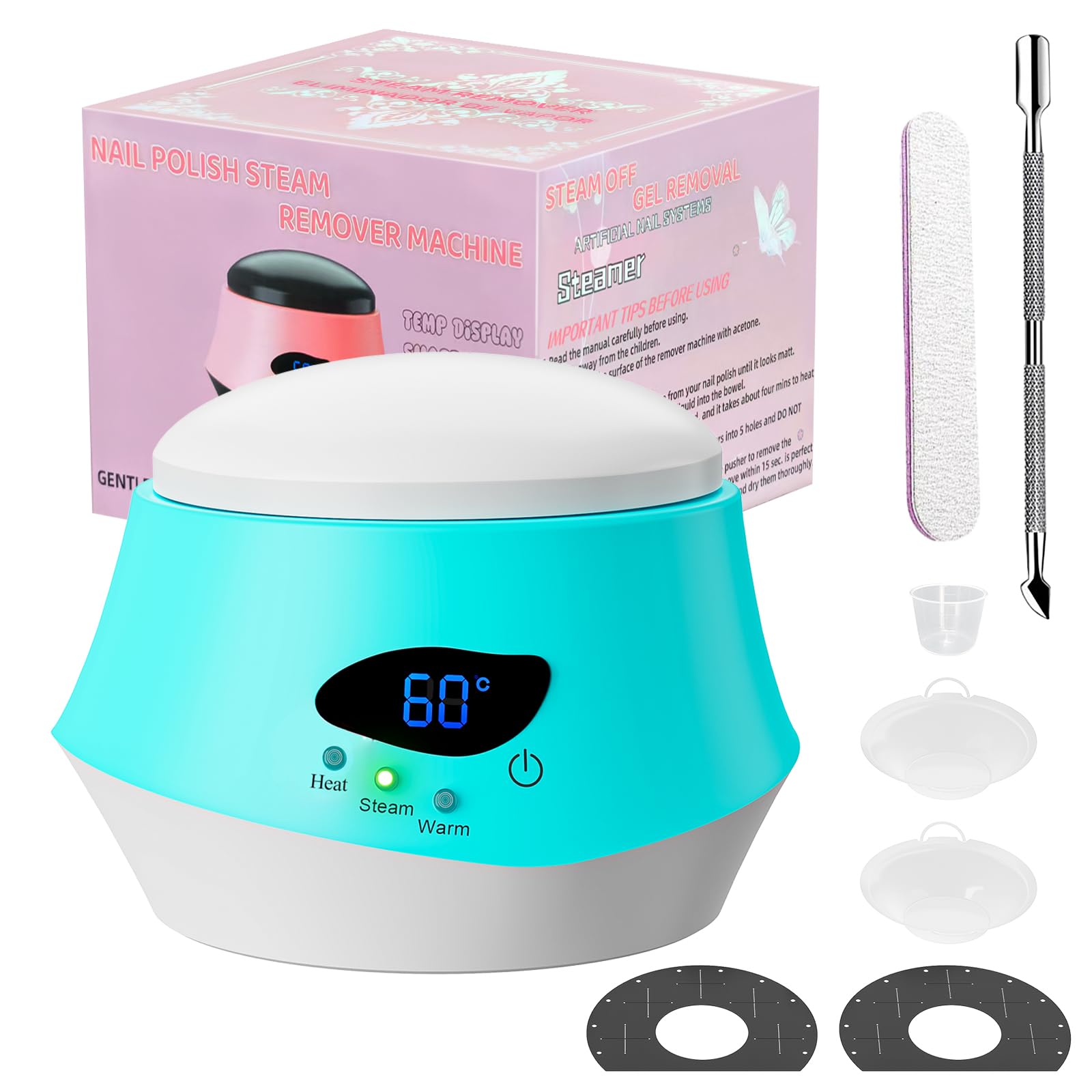 Macchina elettrica per la rimozione dello smalto gel, acetone, con tecnologia a vapore, 110 Watt, per rimuovere smalto e colla per unghie, con misurino