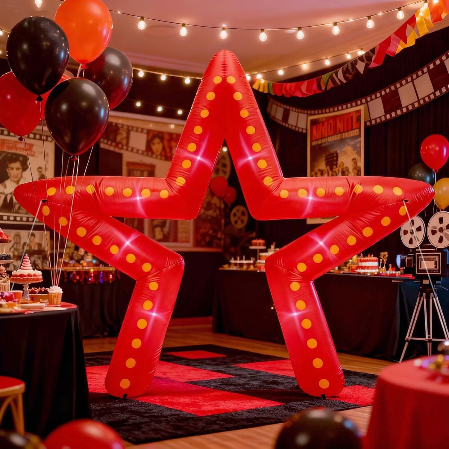 10 FT Movie Night Party Decorations Inflatable Large Blow up Star Sign with LED Light Inflatable Arch Kit for Movie Themed Party Carnivals Outdoor Birthday Decoration or Red Carpet Nightclub