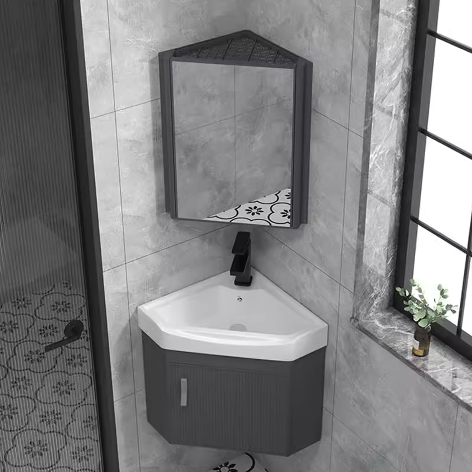 DFGHNBVC Wall Mounted Bathroom Vanity Set With Ceramic Sink And Mirror Cabinet, Space-Saving Solution For Restaurants, Bars, And Cafes