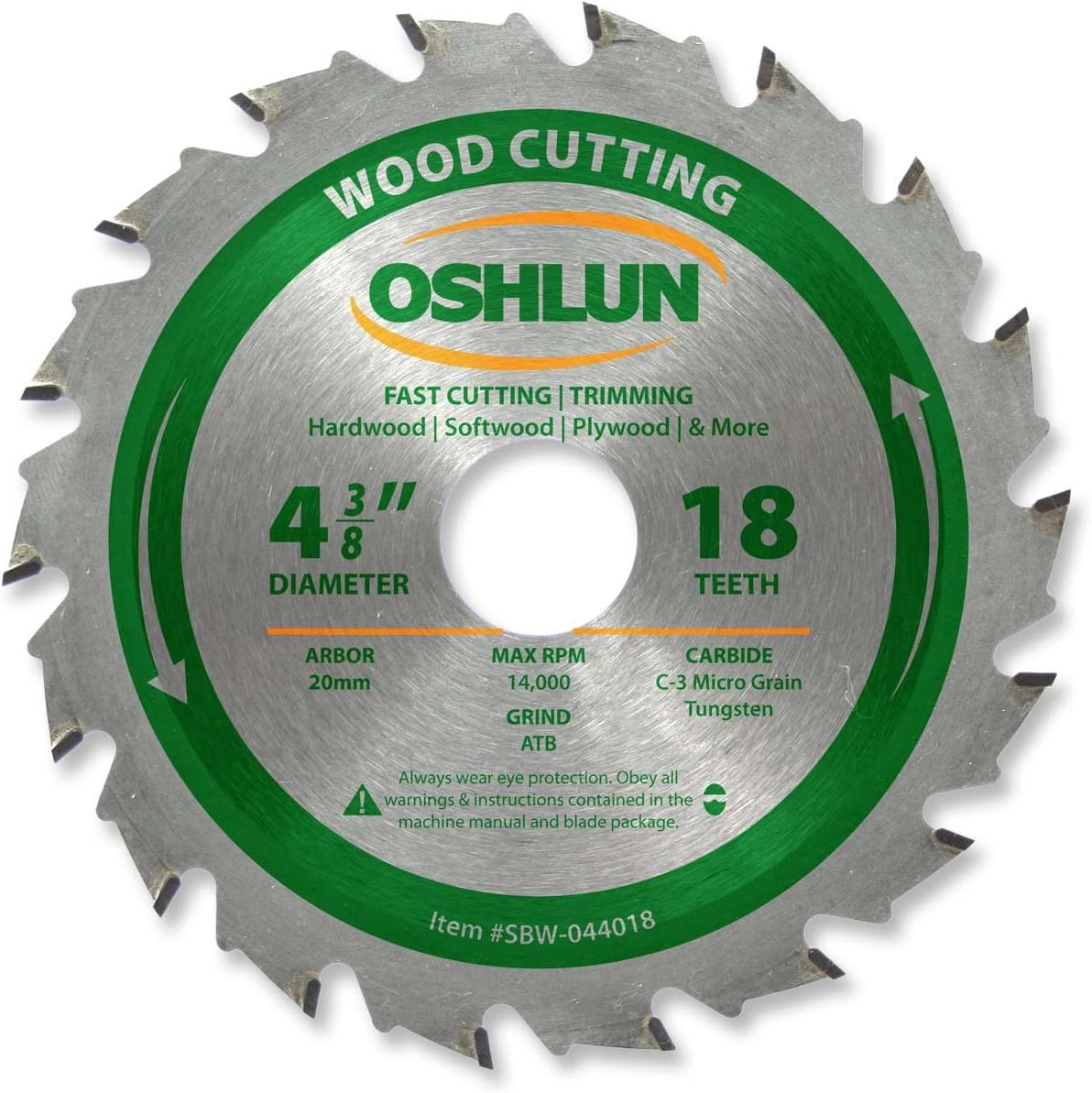 Oshlun SBW-044018 4-3/8-Inch 18 Tooth ATB Fast Cutting and Trimming Saw Blade with 20mm Arbor