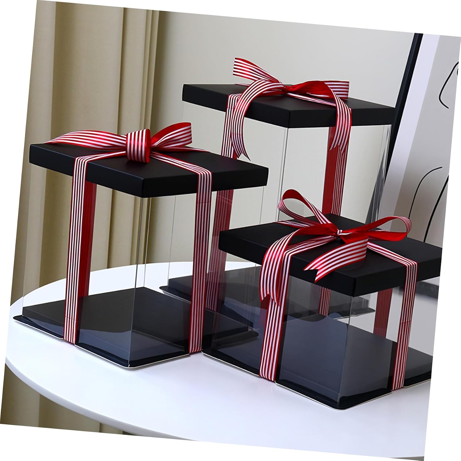 Cake Box 8-inch Black 3-tier Baking Cake Storage Container Food Packaging Box for Birthday Party and Bakery Supplies