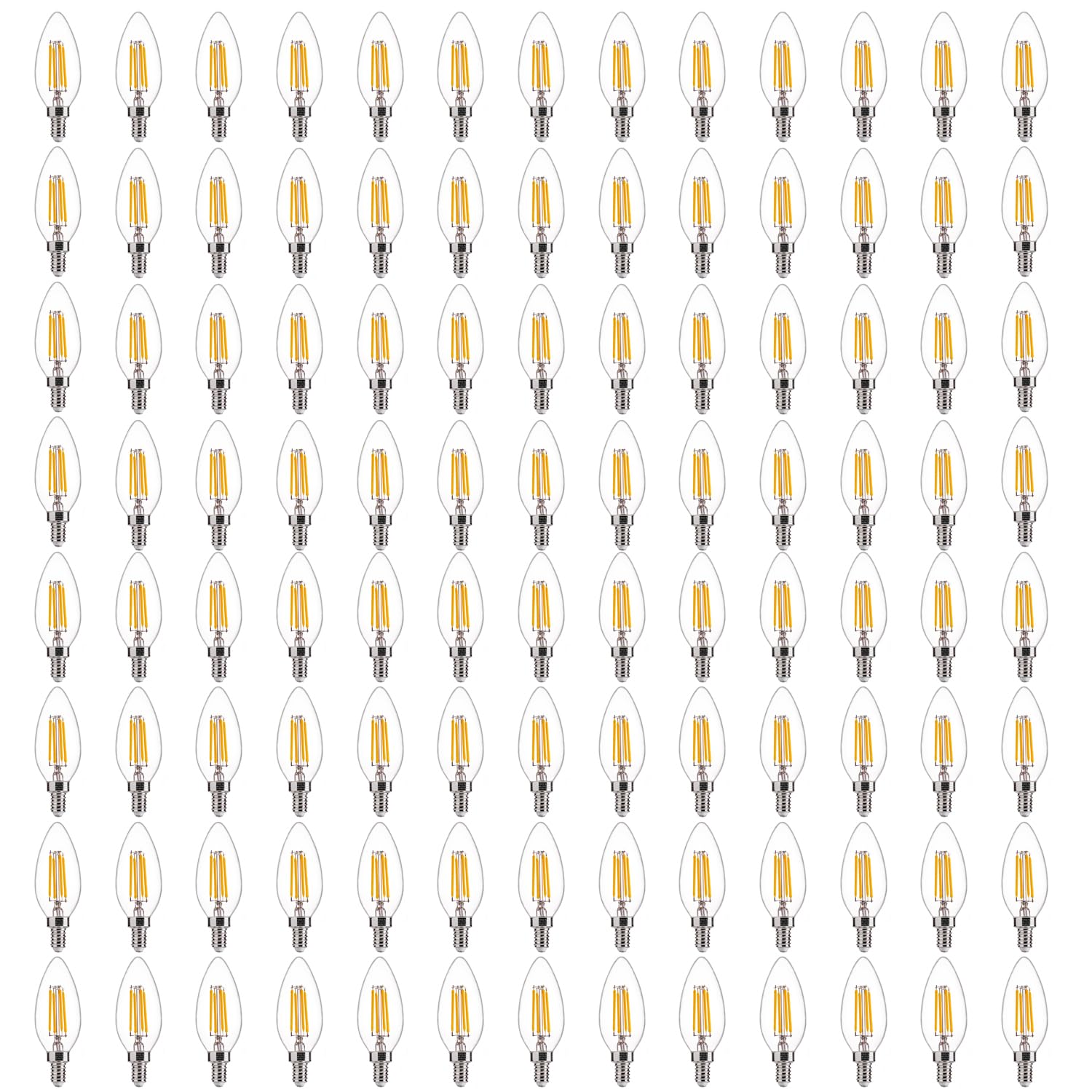 FLSNT 60W Equivalent LED Chandelier Light Bulbs, Dimmable LED B11 E12 Candelabra Base Bulbs, 3000K Warm White, 500LM, 96 Pack