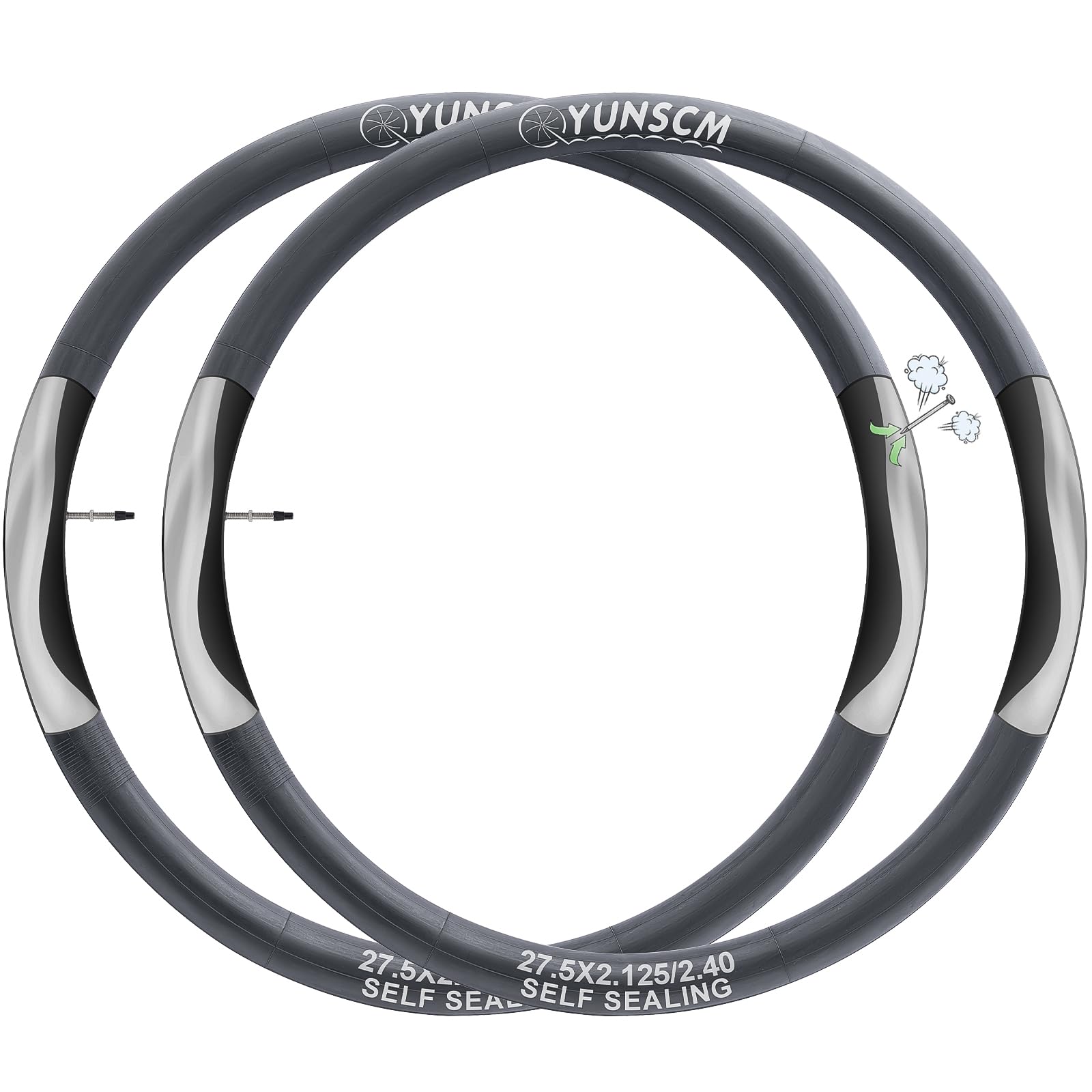 Photo 1 of 2-PCS 27.5" Self Sealing Bike Tubes 27.5x2.125/2.40 Presta Valve 48mm Removable Valve, Super Automatic Repair Puncture Resistant Tubes Compatible with 27.5x2.125/2.20/2.25/2.35/2.40 Bike Tire Tubes