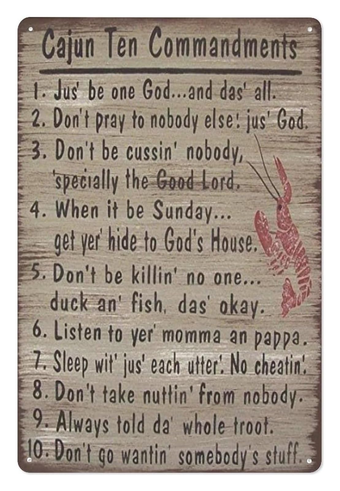 ICYJRFHLTF Primitive Cajun 10 Commandments Metal Sign Rustic Country Wall-Art For Home Garden Yard Porch 8 X 12 inch