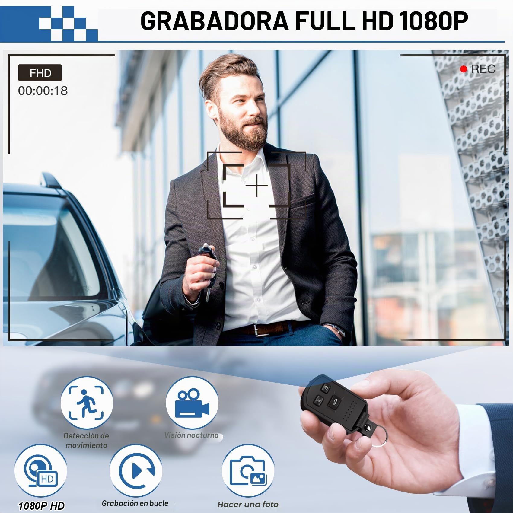 4U Mini cámara oculta espía HD 1080P Nanny Cam llave de coche, no necesita WiFi, grabadora de video, cámara interior/exterior para seguridad del hogar