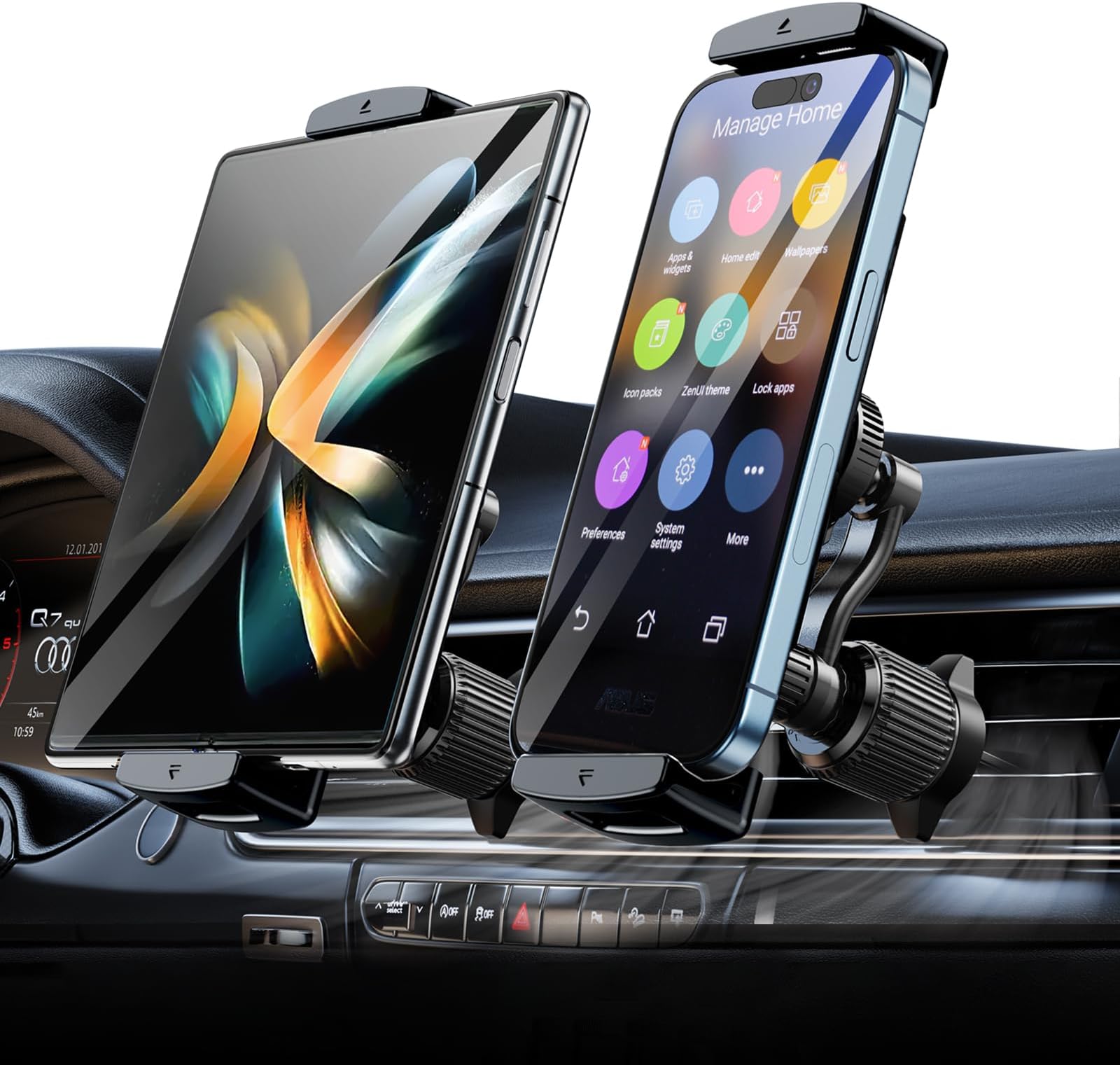 Z Fold 7 6 5 4 3 2 Car Mount, No Block Vent & Grip Firmly Z Fold 6 Accessories, Broad Compatible for Galaxy Z Fold iPad mini iPhone 16 15 14 13 12 Pro Max Samsung S25 Ultra