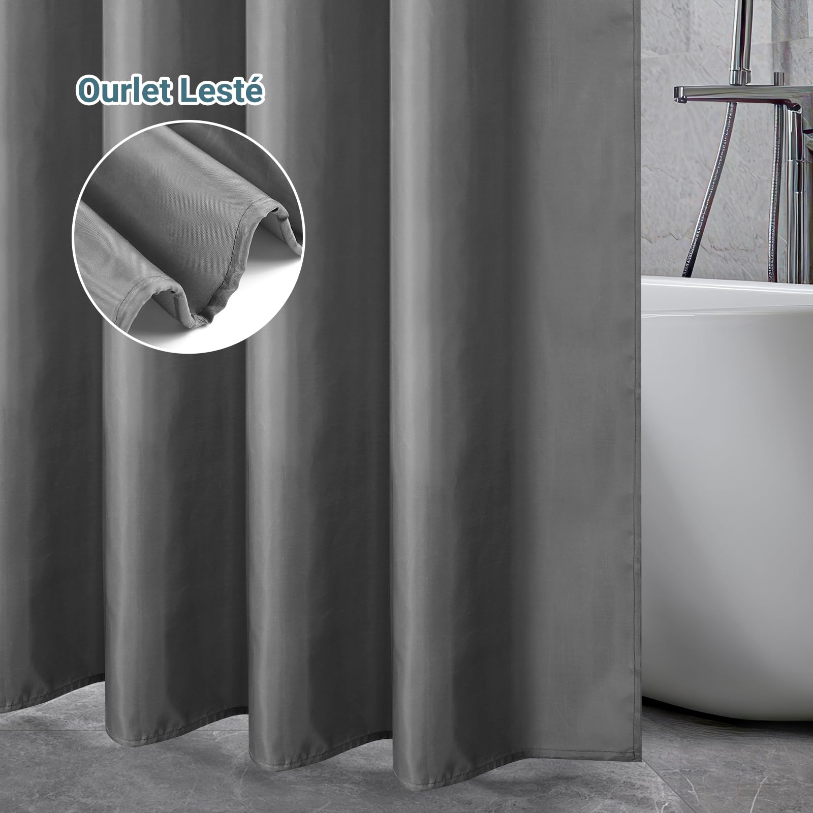 Lkw Ogechi Rideau De Douche Gris Anti-moisissure Et Lavable 200/220 / 240cm, Rideaux De Salle De Bain Imperméables Pour Maison Et Hôtels, Gris Rideau De Douche Lesté En Polyester (200x200cm