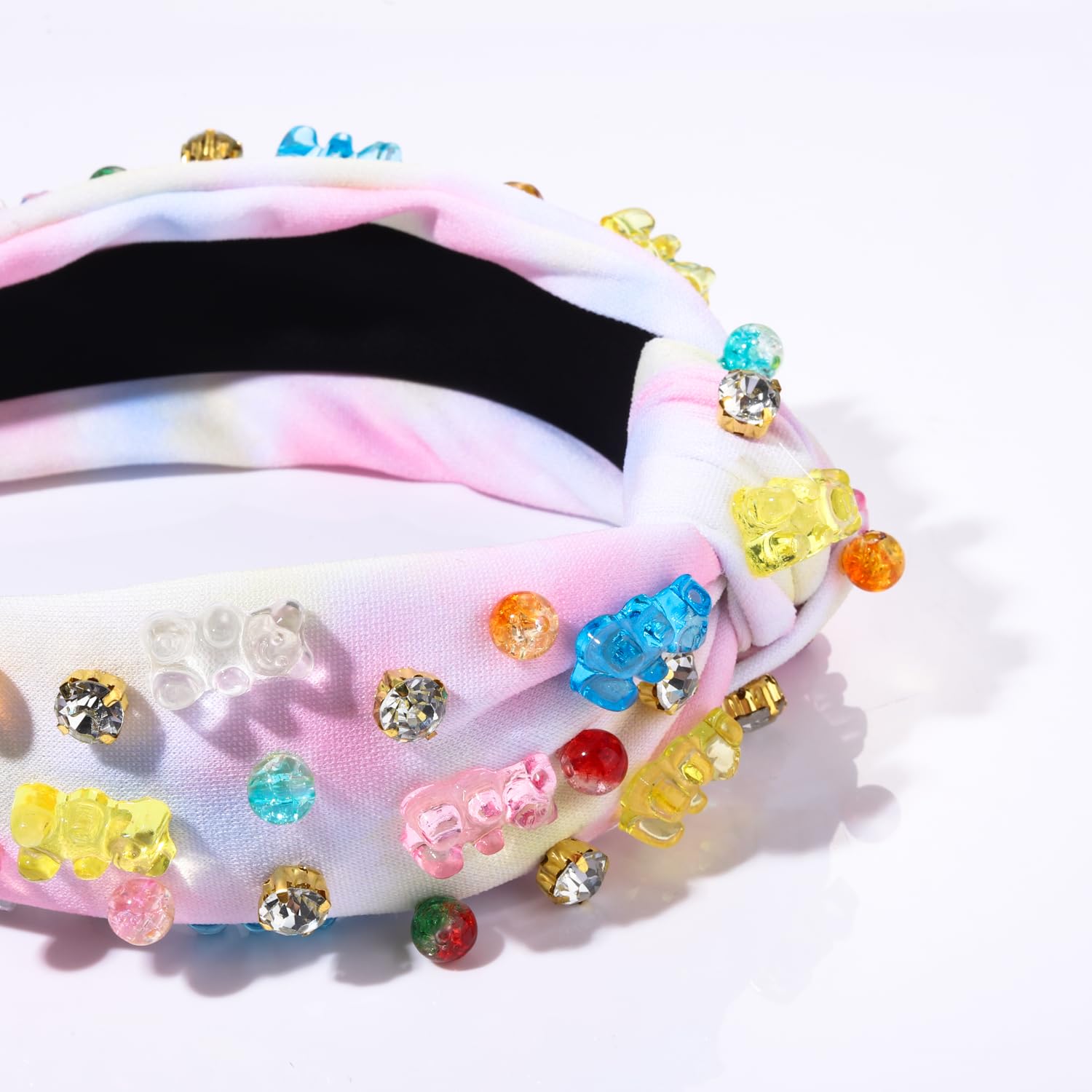 Fabric Headband Gummy Bear Embellished Knot Wide Turban Style for Women Girls Amazon.com : ZITULRY Knotted Headband for Women Crystal  main image 2