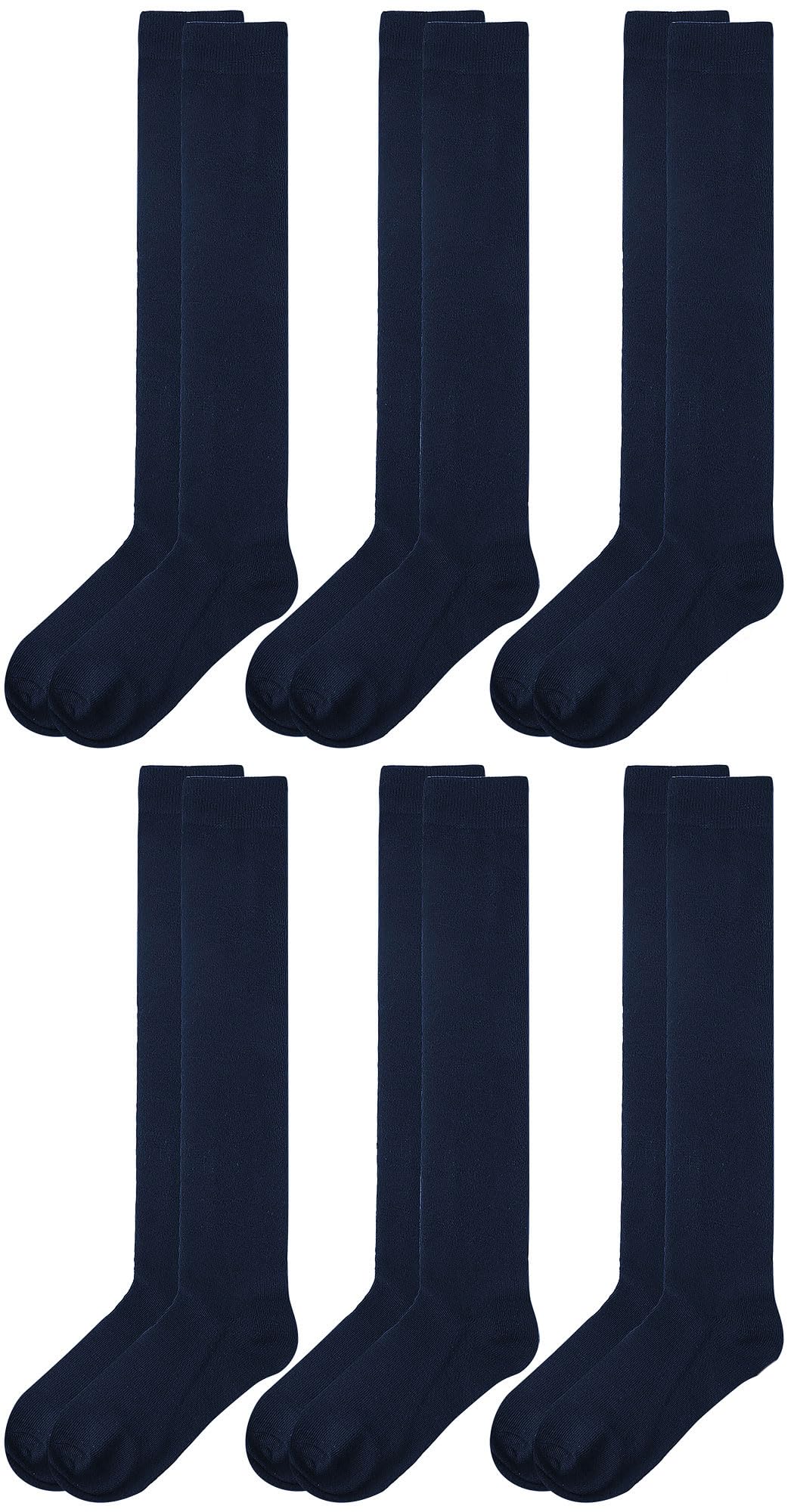 Falari 12 pares de calcetines hasta la rodilla para mujer, Navy (6pk), 9-11