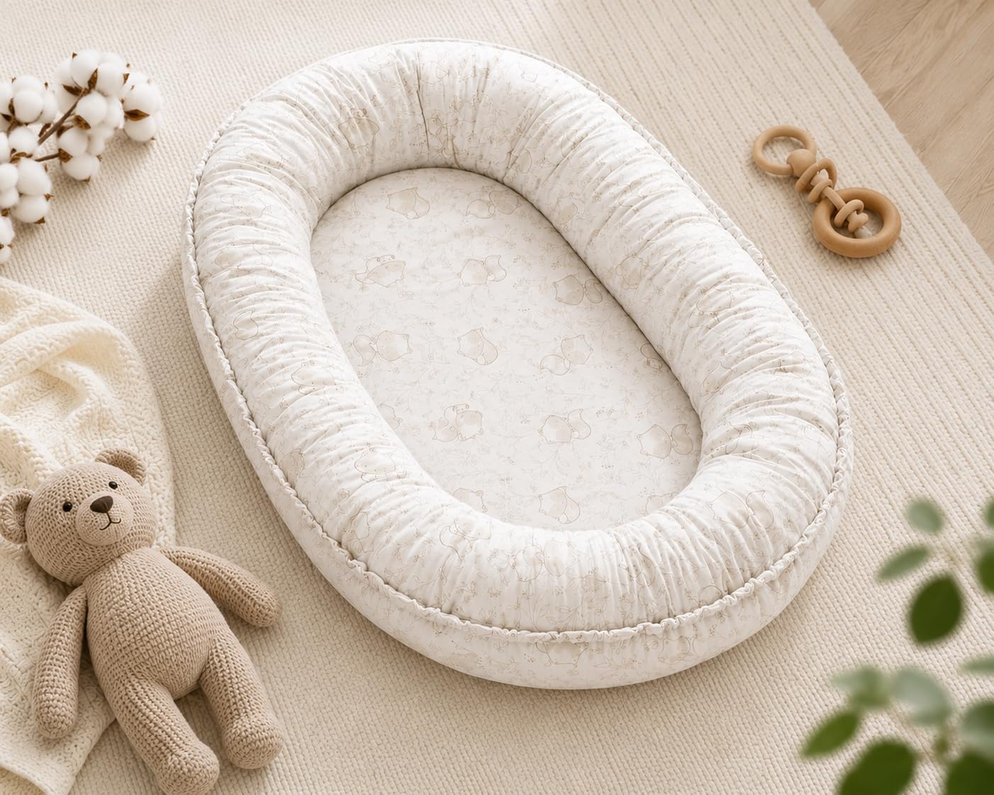 Babynest für Neugeborene – 100% Baumwolle, Oeko-TEX zertifiziert – Waschbares, atmungsaktives Nestchen für Bett, Sofa & Reisen