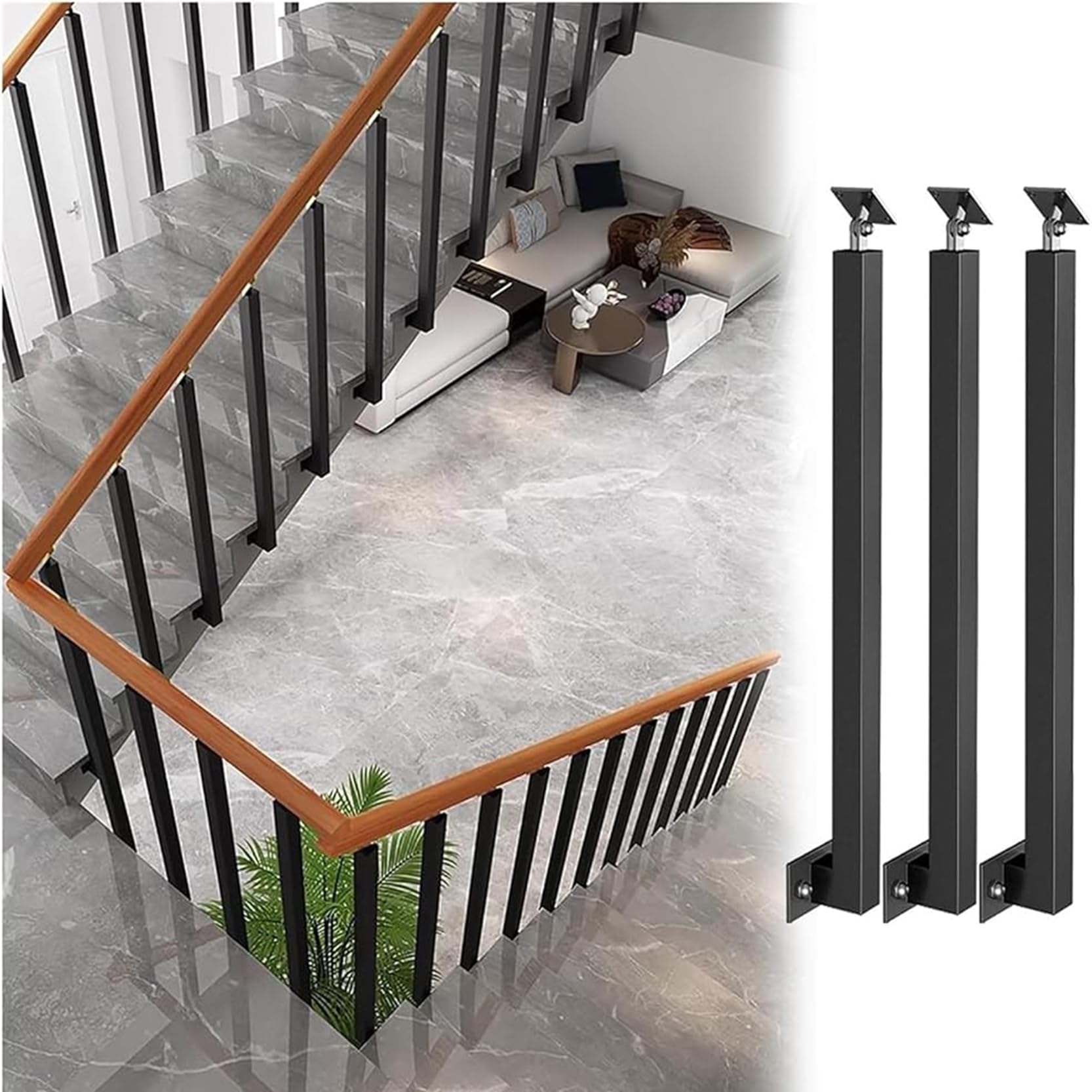 Balaustre de metal negro para escaleras de patio y balcones seguros en zonas exteriores