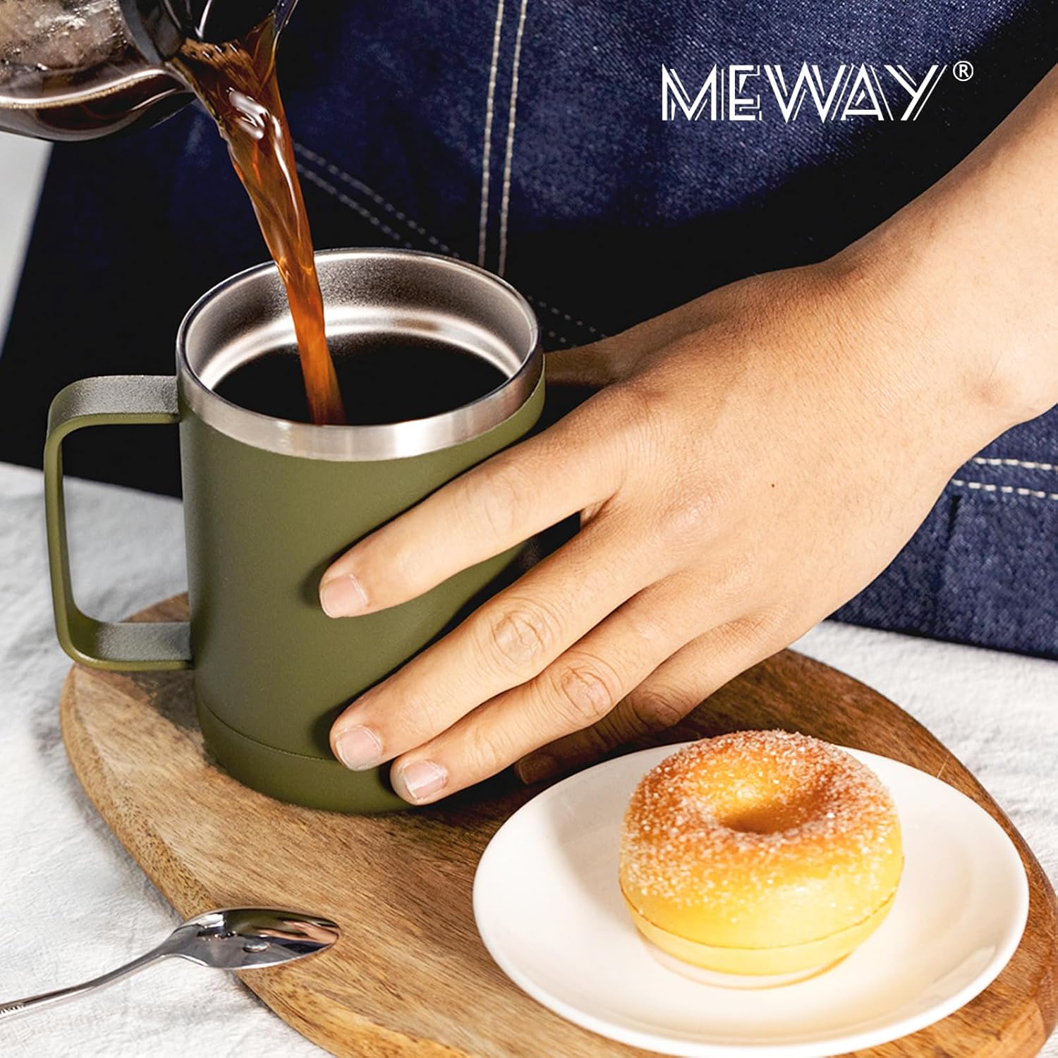 MEWAY 12oz Coffee Mug With Handle and Sliding Lid,Stainless Steel Travel Tumbler Cup with Handle,Double Wall Vacuum Insulated Camping Cup for Hot & Cold Drinks Tea (Army Green,Set of 1 - Image 6