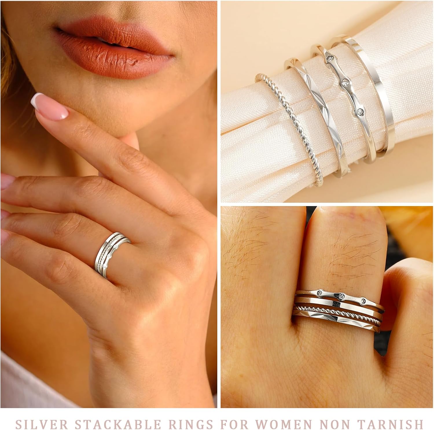 WEDDINEN S925 Sterling Silver Rings for Women,Dainty Stackable Silver Thumb rings for Women Non Tarnish,Silver Band Waterproof Rings Anillos Para Mujer Womens Rings size 6 - Image 5