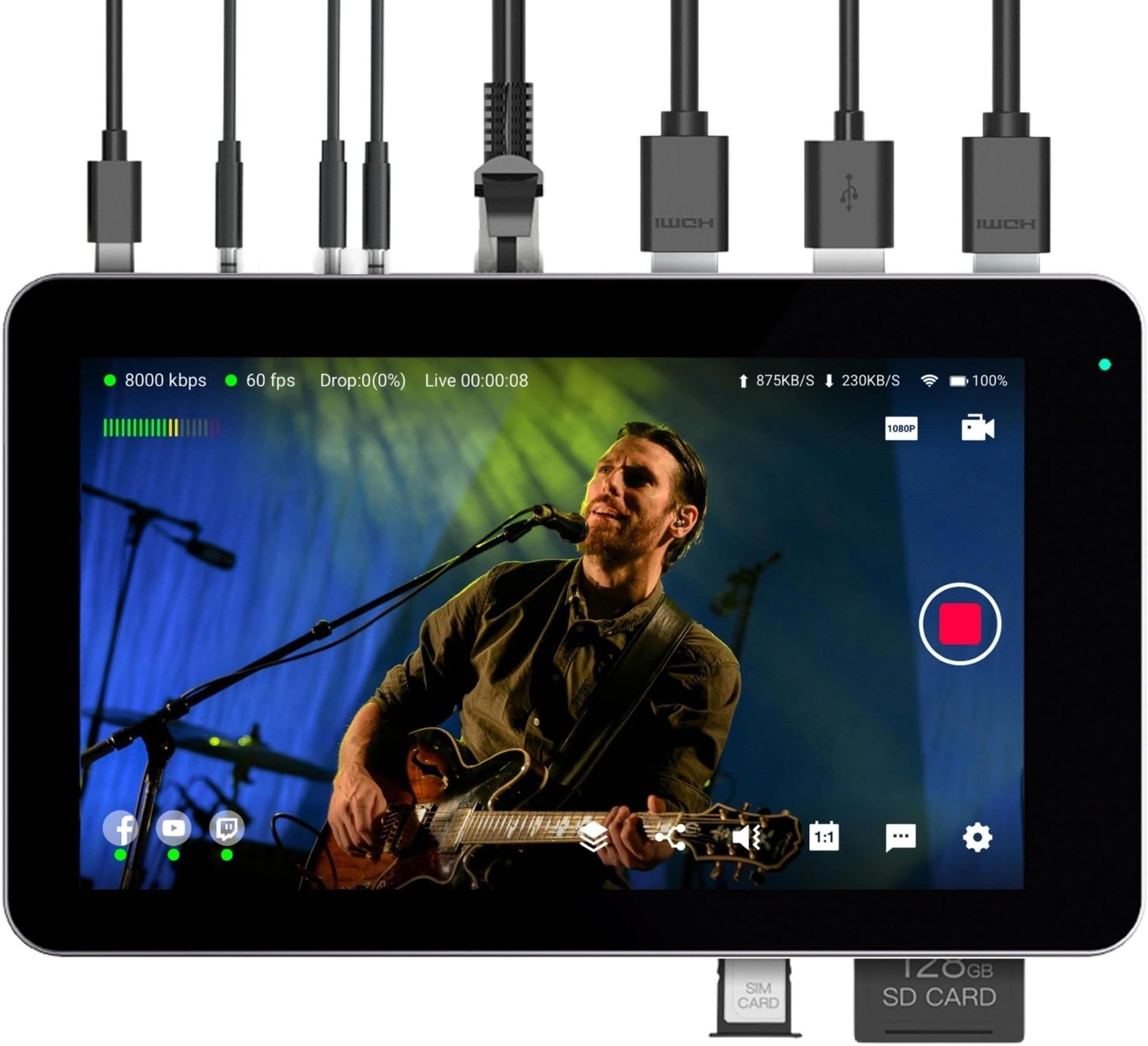 YoloLiv YoloBox Mini Ultra-Portable All-in-One Smart Live Streaming Encoder & Monitor, Wi-Fi, Ethernet, 4G LTE, Black
