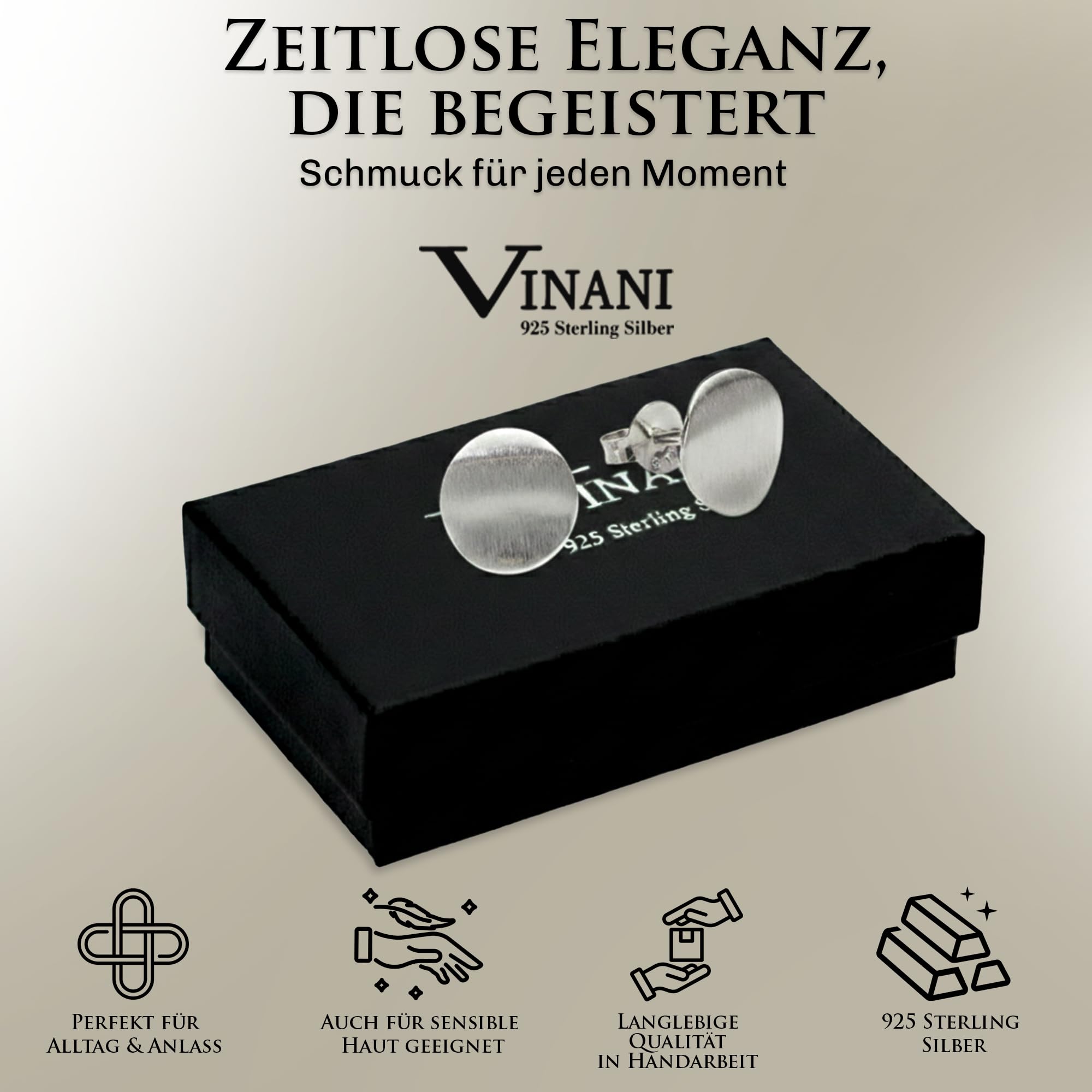 Vinani Damen Ohrstecker 925 Silber - kleiner Kreis mattiert und gewellt - Ohrring Set für Frauen - aus 925 Sterling Silber OKMG