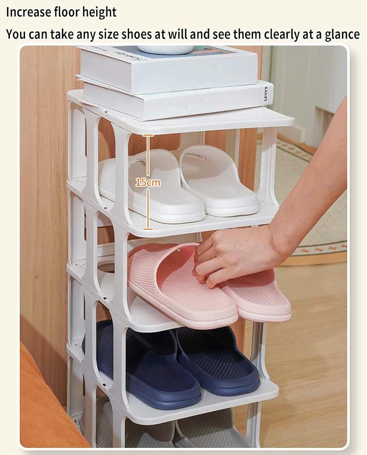 White Slim Shoe Cabinet with Umbrella Holder Narrow Tall Expandable Multi Layer Storage for Entryway Modern Shoe Rack for Home & Office~/