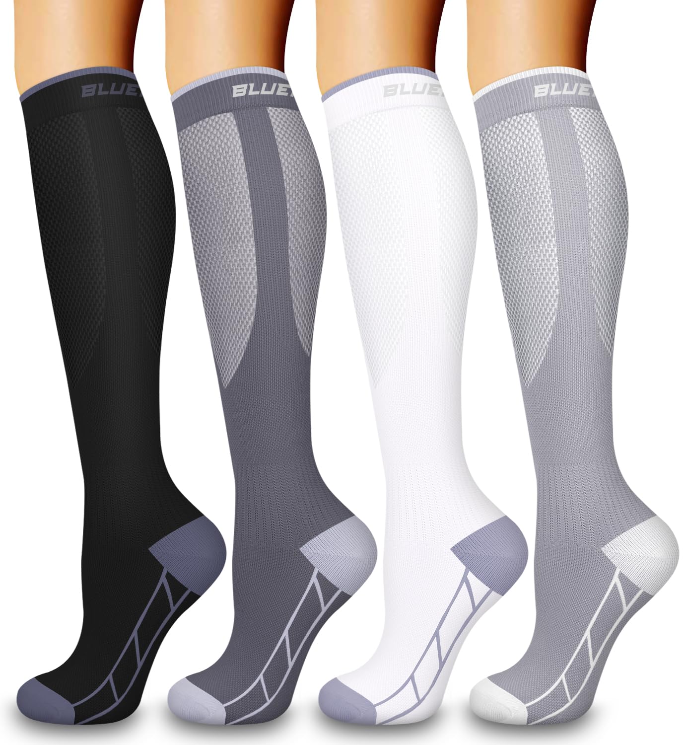 4 Pairs Compression Socks for Women and Men-Circulation Best Support Socks for Running Athletic Cycling