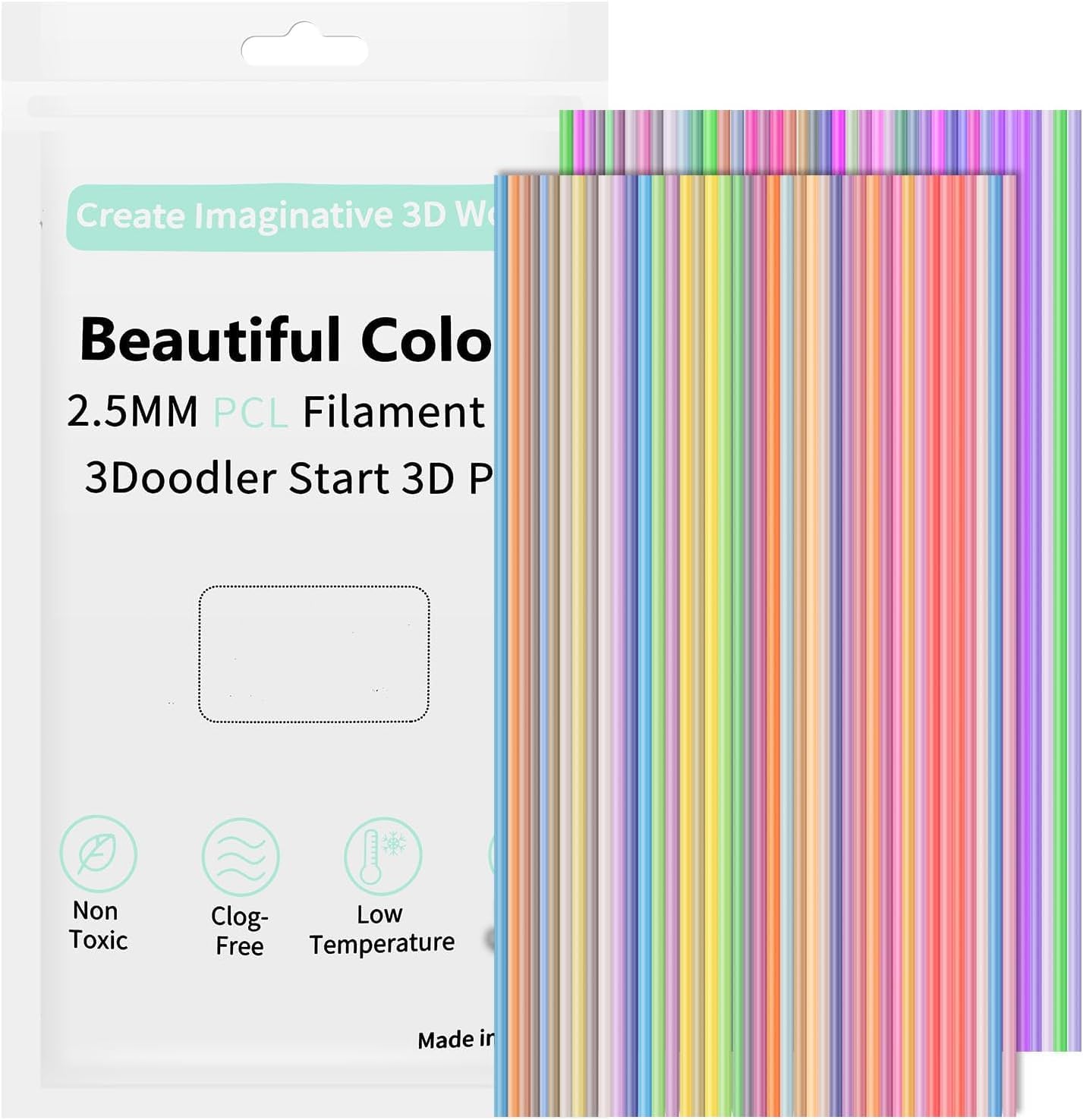 NIHUIFDPY 250Pcs 3D Pen Filament Refills for 3Doodler Start+, 2.5mm PCL Low Temperature Safe 3D Printing Wire, 25 Vibrant Colors, Pre-Cut 6-Inch Sticks Arts Crafts Gift for Kids & Students-image-13