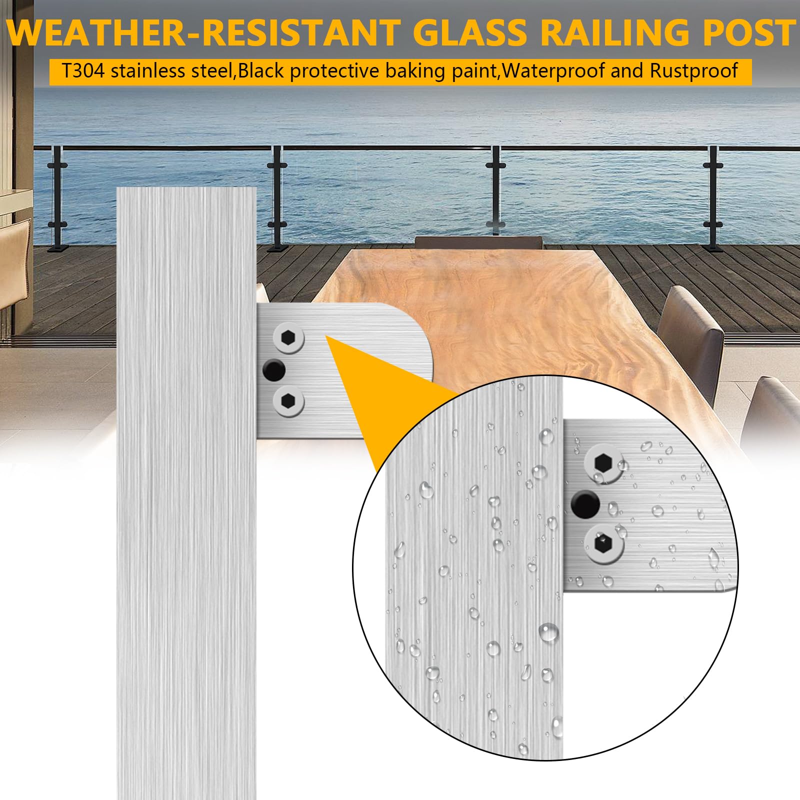 Poteau d'extrémité de balustrade en verre en acier inoxydable 304 avec pince pour intérieur et extérieur, balustrade de terrasse, balcon, grenier, escalier (poteau d'extrémité, brossé