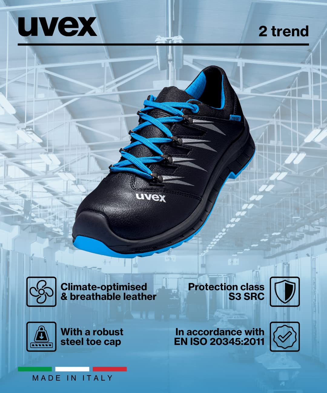 Uvex 2 Trend - skórzane buty robocze S3 dla kobiet i mężczyzn - ze stalowym noskiem