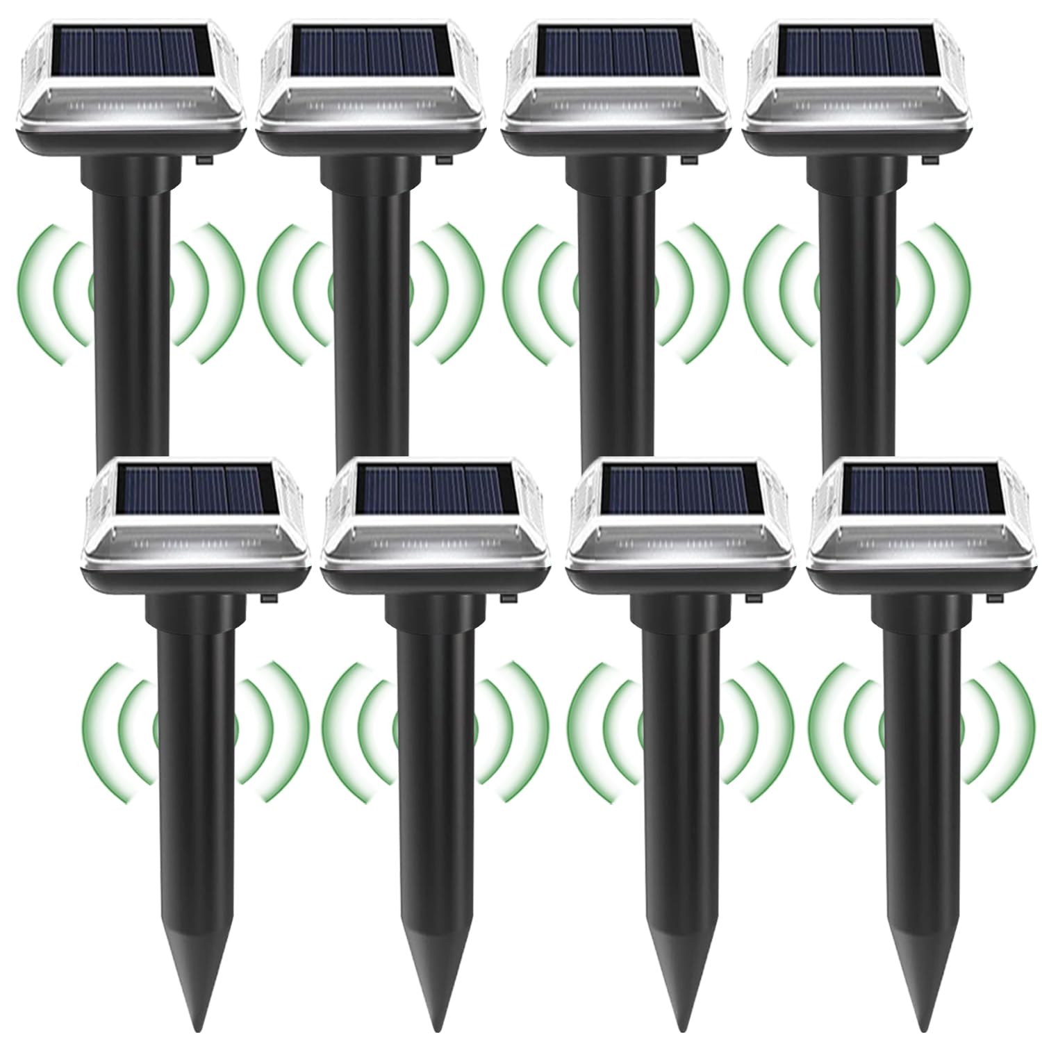 BAIFULAI 8 pièces Répulsif solaire pour taupes, appareil anti-taupe, répulsif à ultrasons pour rongeurs, étanche IP66, répulsif pour taupes, gaufres, serpents, rongeurs et autres nuisibles (Noir)