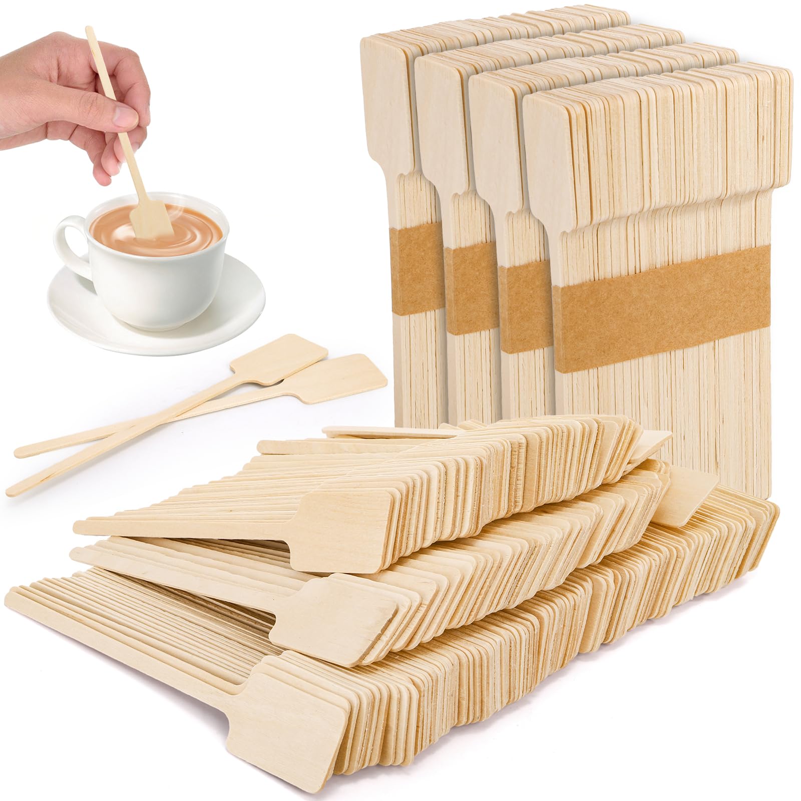 WUWEOT 400 Pcs Coffee Stirrers, 16 cm Wood Coffee Stir Sticks, Disposable Kayak Paddle Shaped Stirring Sticks, Wooden Beverage Mixer for Cocktails Milk Tea Honey Hot Chocolate
