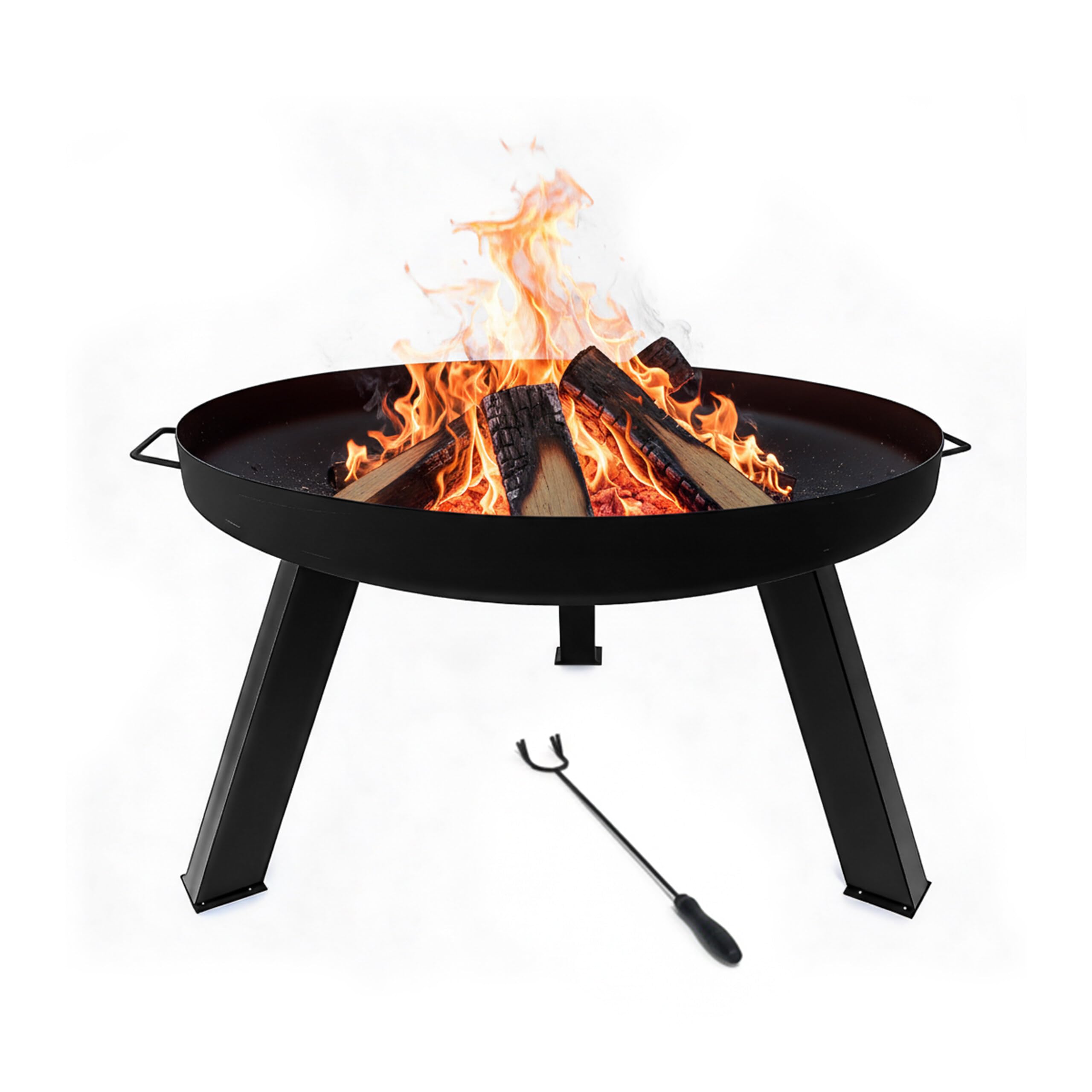 Relaxdays braciere, Ø 59 cm, con attizzatoio, Acciaio Verniciato a Polvere, per Giardino