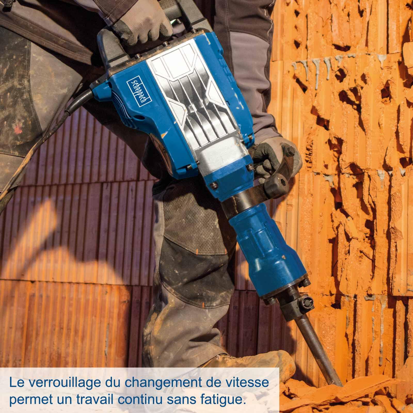 Scheppach Marteau de démolition AB1900 | Marteau perforateur | Marteau piqueur | 60 Joules | 1900W | 2000 coups/min | Burin pointu et burin plat 390mm | Coffret inclus