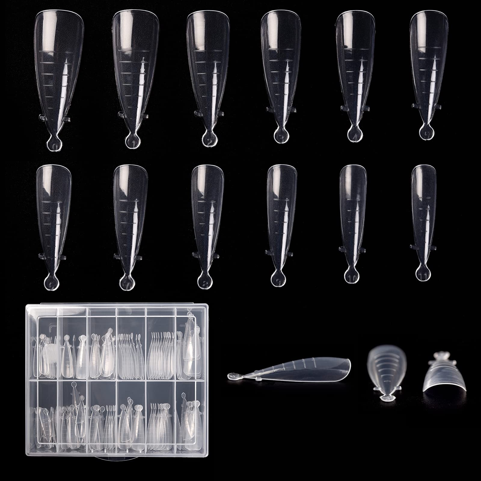 KADS120PCS Clear Full Cover Dual Nail System Form UV Gel Acrylic Nail Art Mold Artificial Nail Tips with Scale for Extension (MODEL 6)