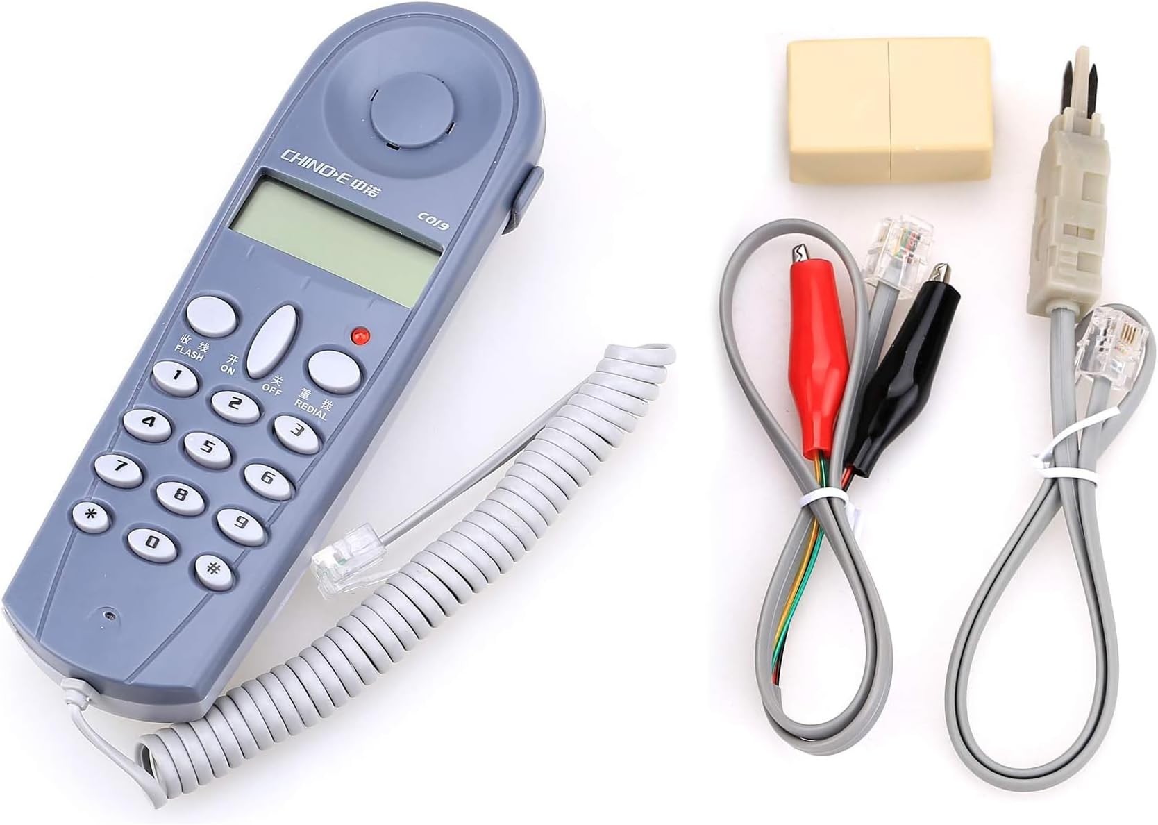 C019 Phone Telephone Butt Test Tester Lineman Tool Cable Set with Connectors and Joiner (Grey)