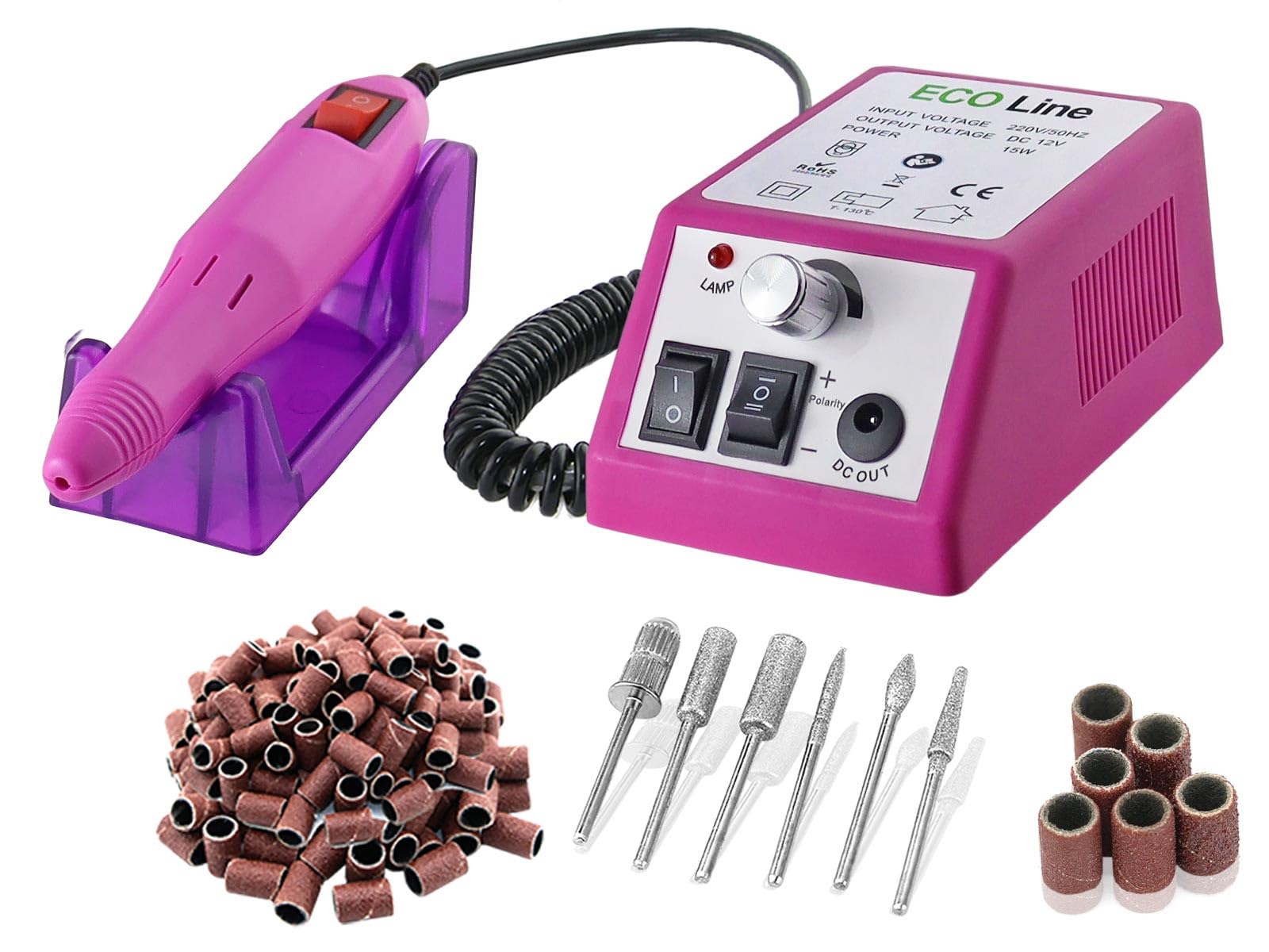 Fußpflegegerät speziell zur Hornhautentfernung mit 300 Schleifhülsen | Nagelfräser Pediküre Schleifer als elektrische Nagelfeile zur Hand und Fußpflege mit Kappenträger & Diamantschleifer