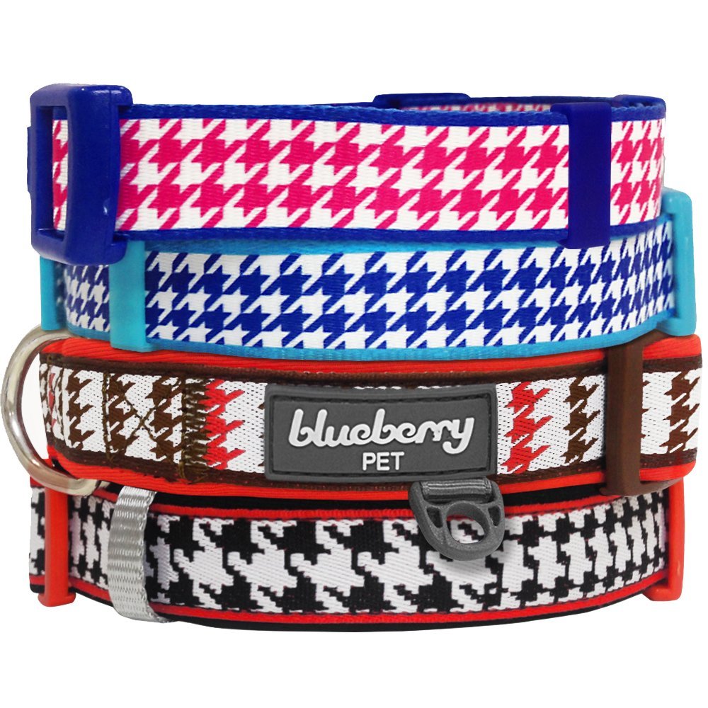 Blueberry Pet 6 Patterns Classy Houndstooth Statement Adjustable Dog Collar, Hot Pink, Small, Neck 12"-16"