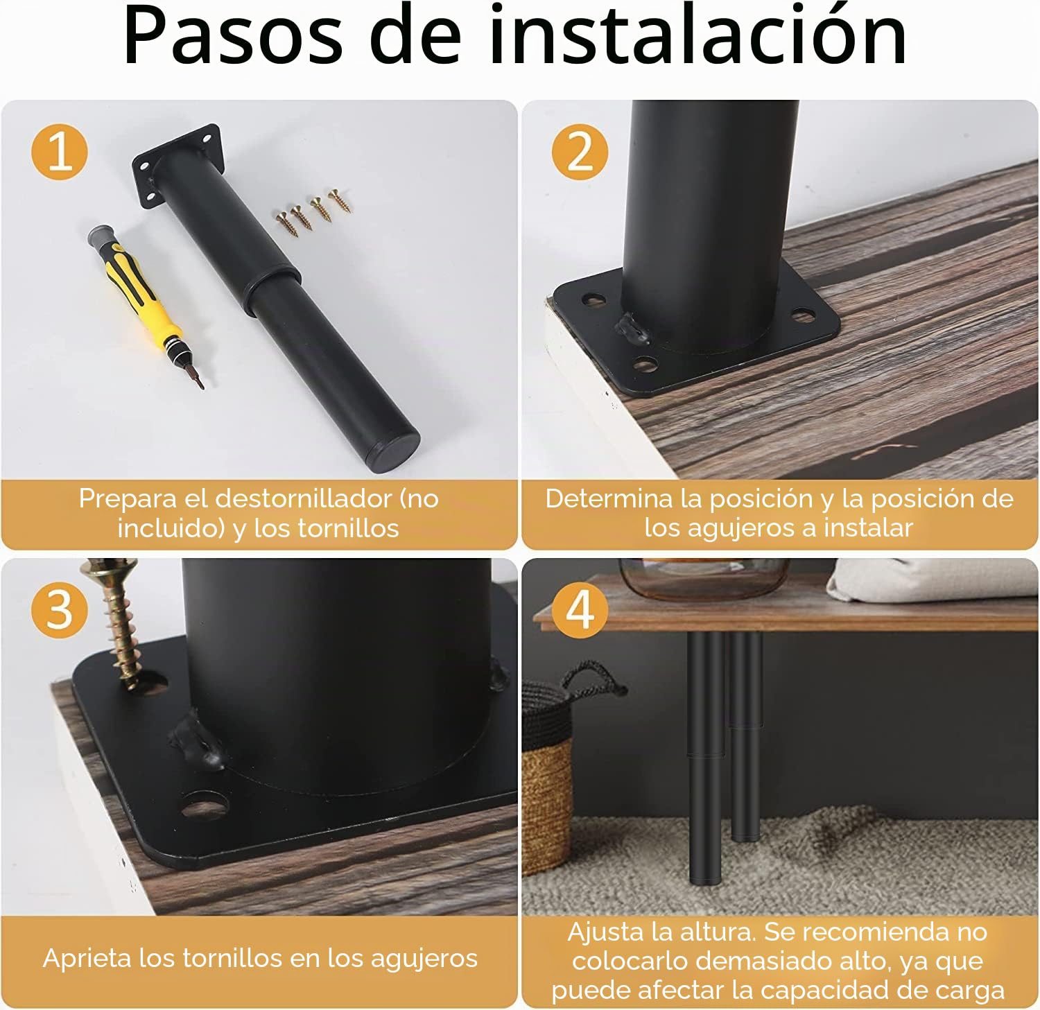 4 piezas de patas de muebles de metal blanco 40-70 cm, patas ajustables para muebles, altura ajustable, soporta hasta 800 kg, patas para muebles para televisor, sofá, silla de profesor
