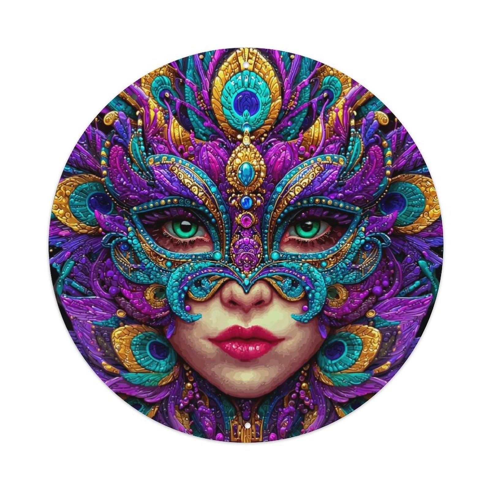Ornate Peacock Feather Mask Design Tin Sign Metal Poster Vintage Metal Signs for Home Man Cave Bar Cafe Kitchen laundry room Wall Decorations 8x8 inches