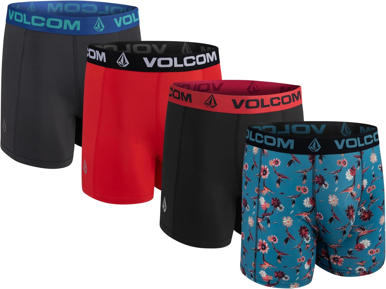 Volcom Mens Boxer Briefs 4 Pack Poly Spandex Performance Boxer Briefs Underwear