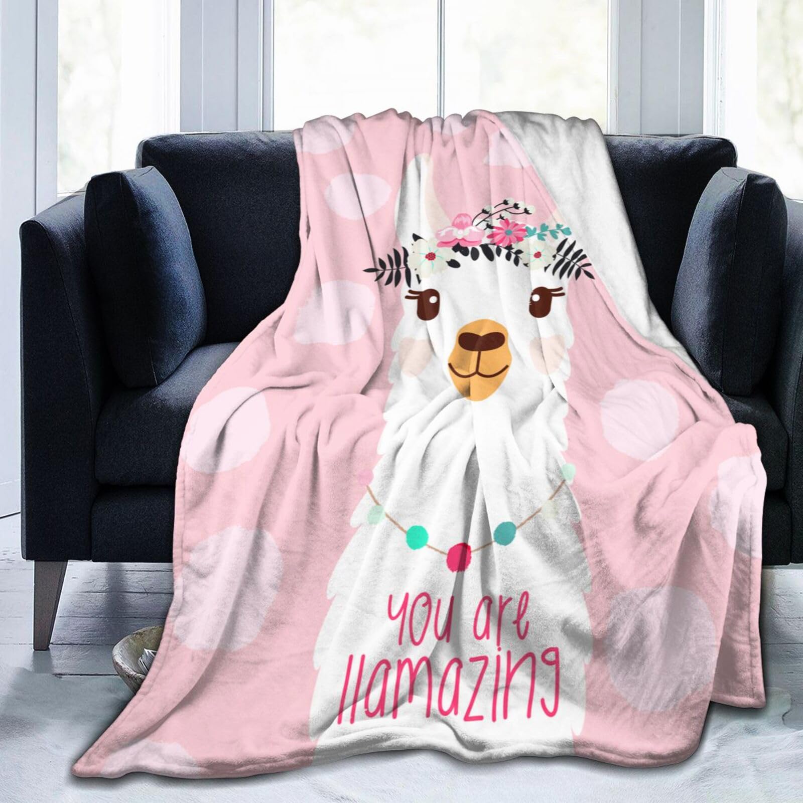 Llama Funny Pink Amazing Blanket, Soft Blankets Flannel Bed Throw Cozy Lightweight Plush Gifts for Kids Girls Women Sofa Couch Bedroom Living Rooms