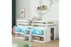 Giantex Twin Size Low Loft Bed for Kids with LED Lights