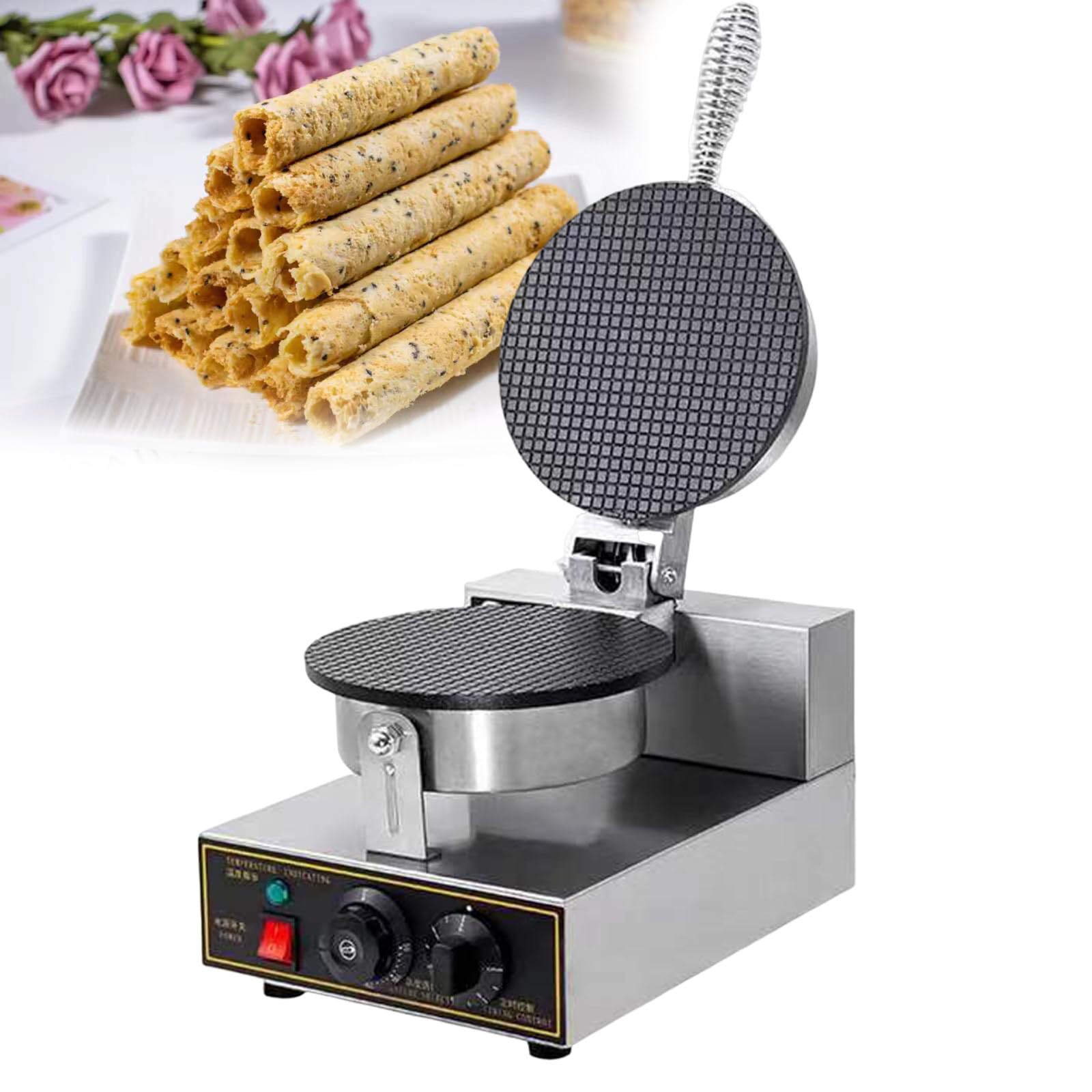 Máquina Profesional Para Hacer Conos De Gofre, Gofrera Eléctrica Comercial Con Calentamiento Uniforme Y Placas Antiadherentes Para Conos De Helado Y Postres Single-headeggrollcrepemachine