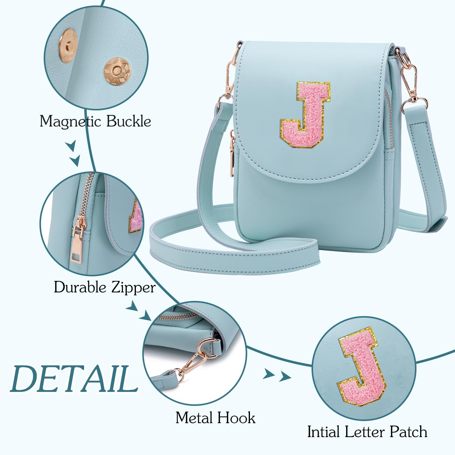 Crossbody Purse for Teen Girls Small Initial Cell Phone Toddler Purse Leather Triple Compartment Crossbody Bags - Image 5