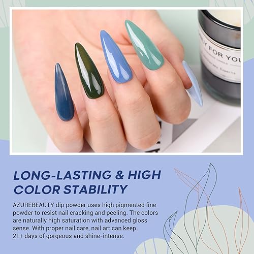 Miniatura 2 de AZUREBEAUTY - Juego de polvo para uñas de otoño, invierno, azul, verde salvia, todas las estaciones, 6 colores de polvo para uñas, manicura